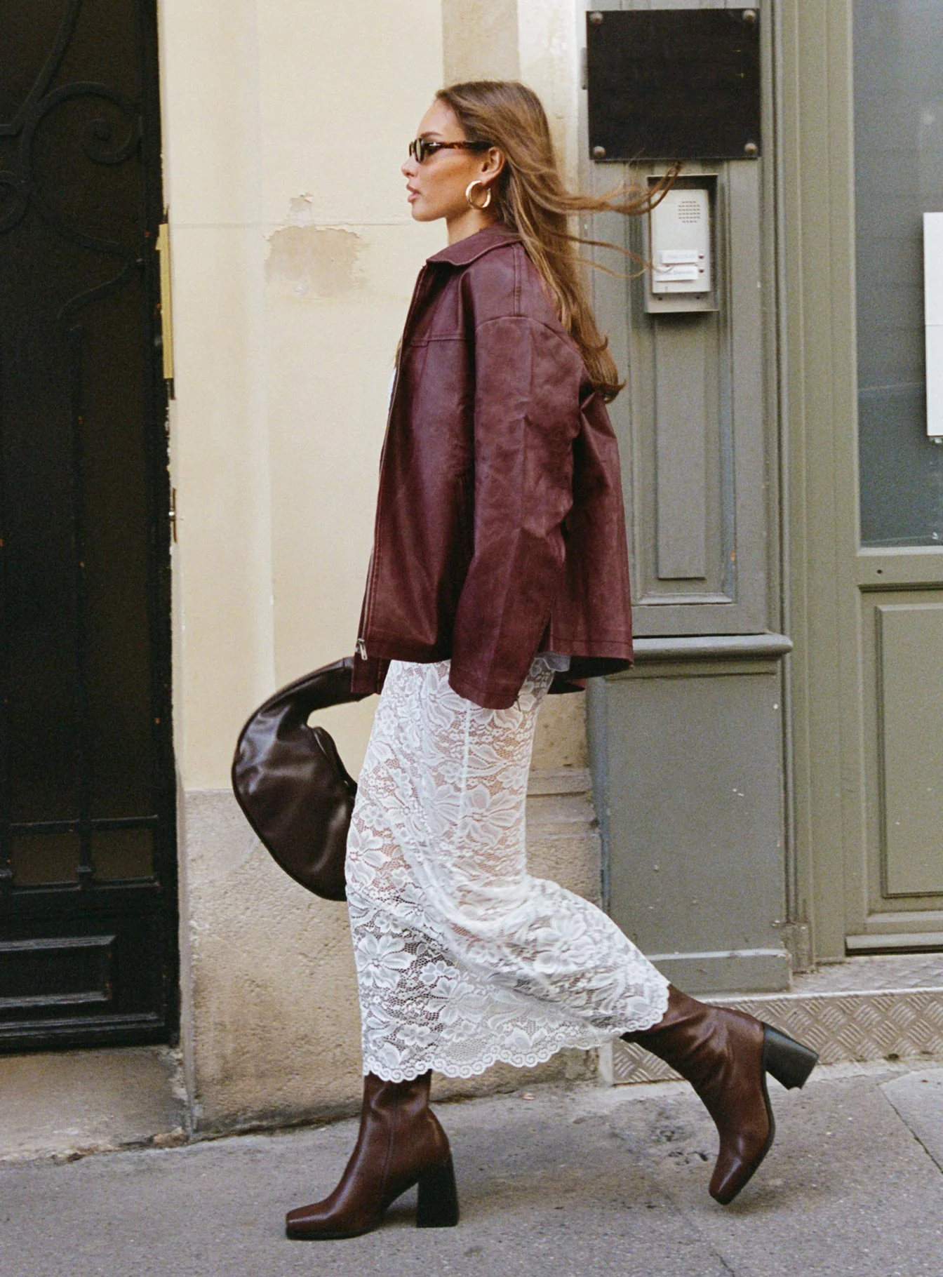 Napoleon Faux Leather Jacket Burgundy - Image 2