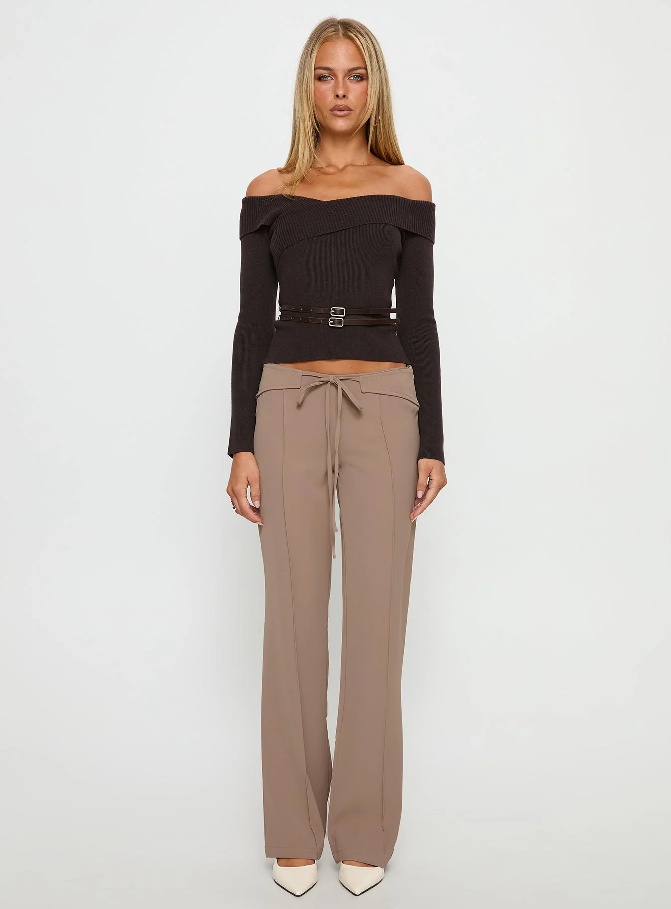 Narratives Wrap Tie Trouser Pant Taupe - Image 7