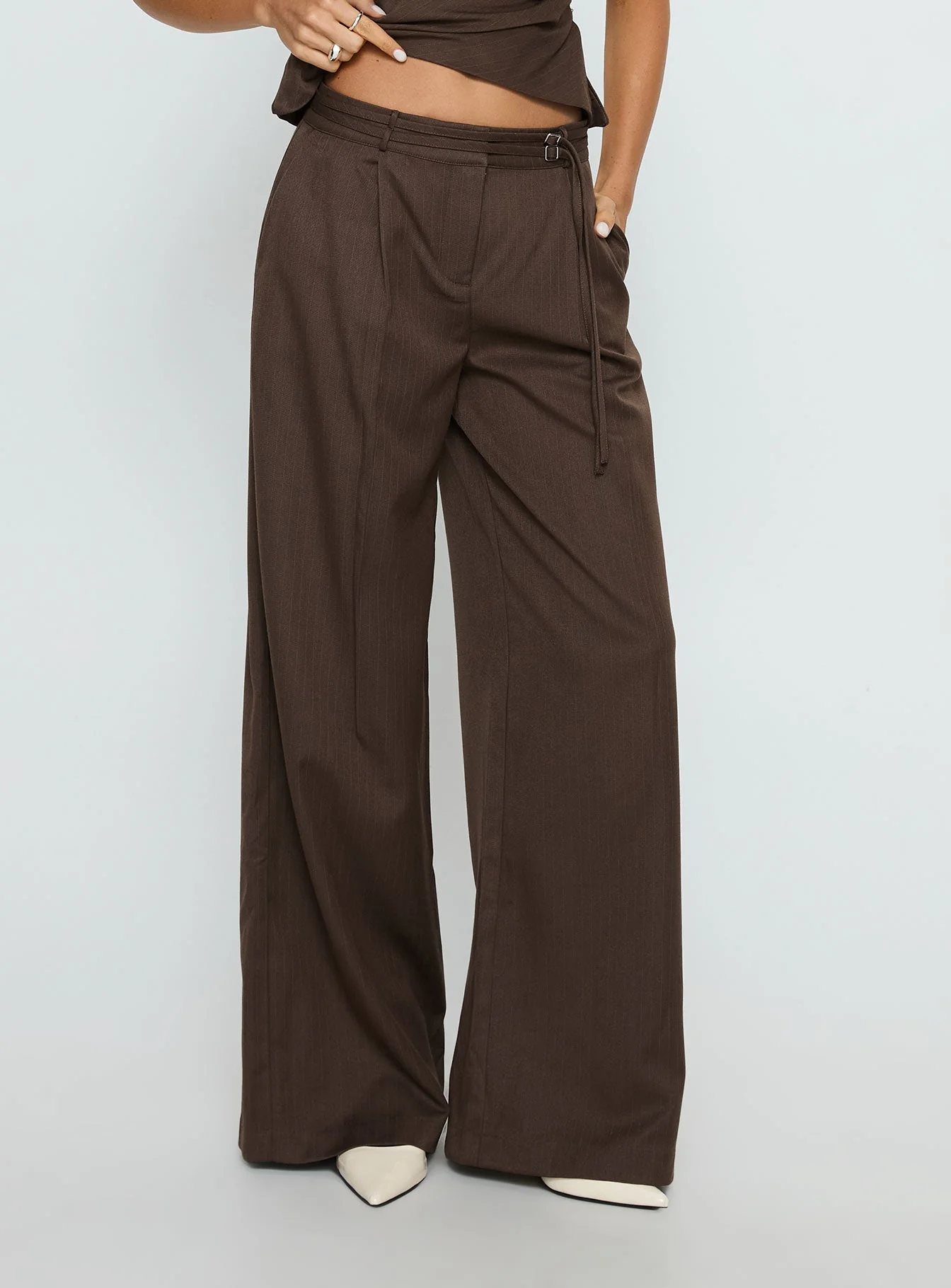 Natilee Relaxed Tailored Pants Brown Pinstripe - Image 3
