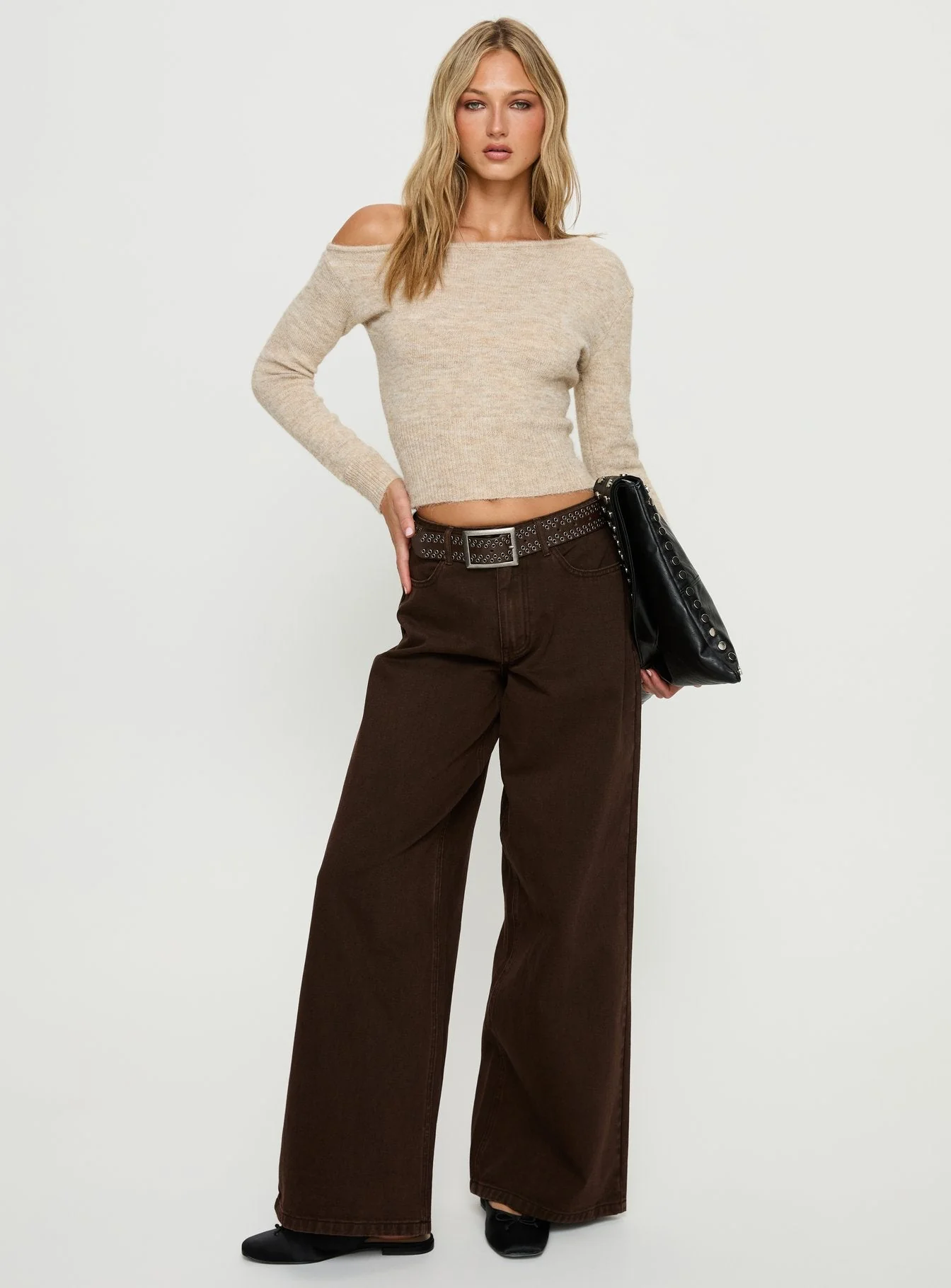 Naylor Mid Rise Wide Leg Jeans Brown - Image 3