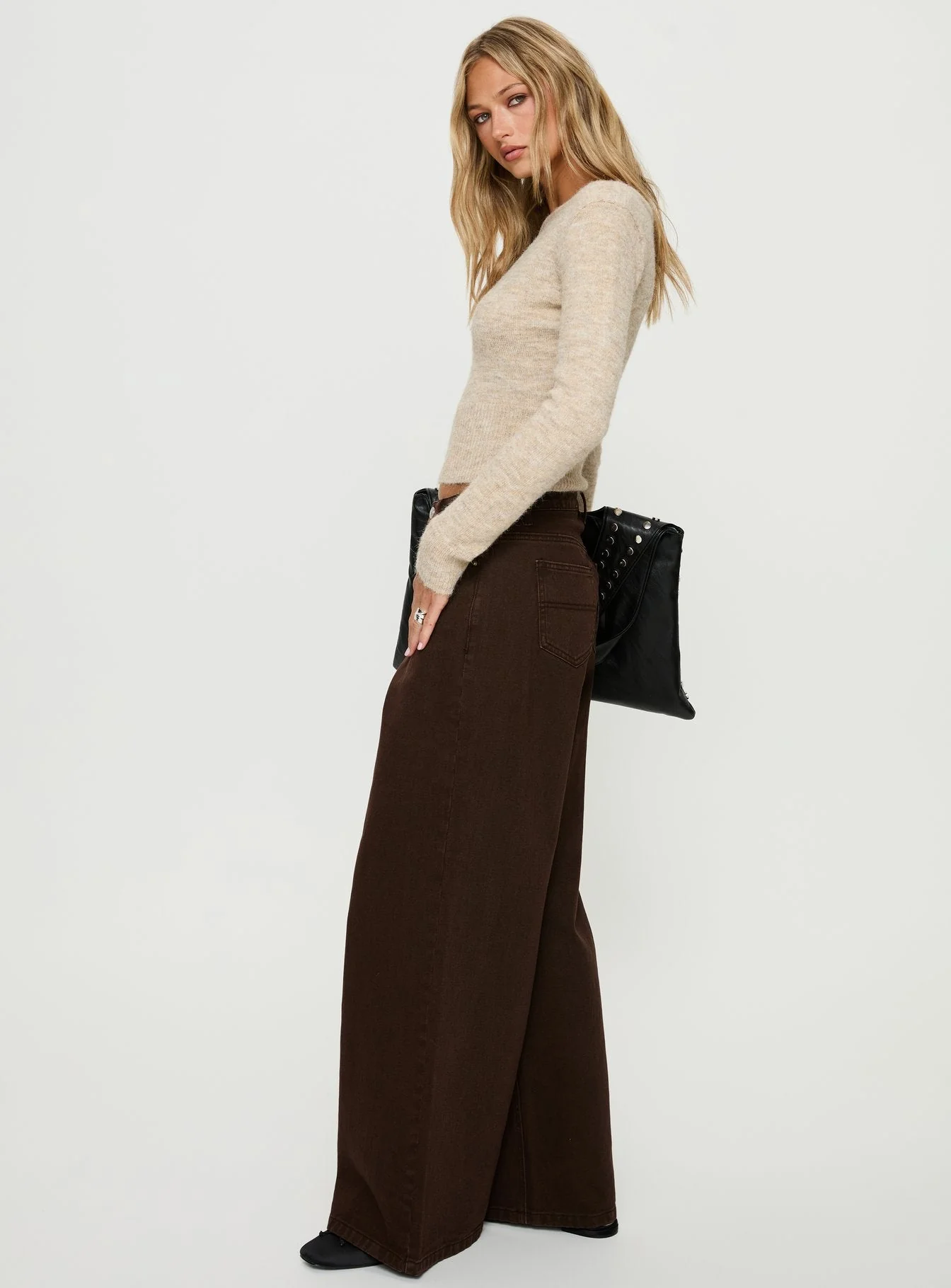 Naylor Mid Rise Wide Leg Jeans Brown - Image 4
