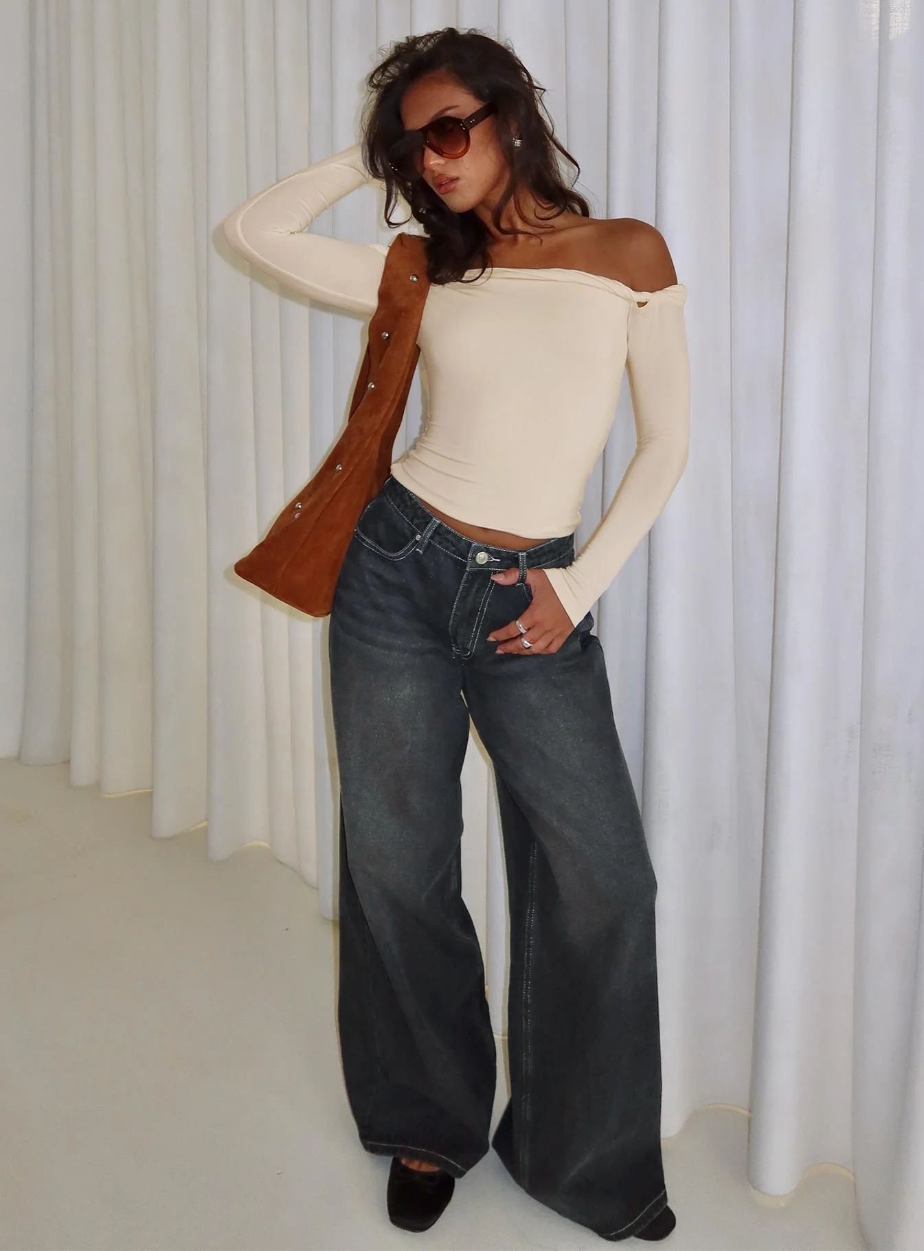 Naylor Wide Leg Jeans Grey Wash - Image 9