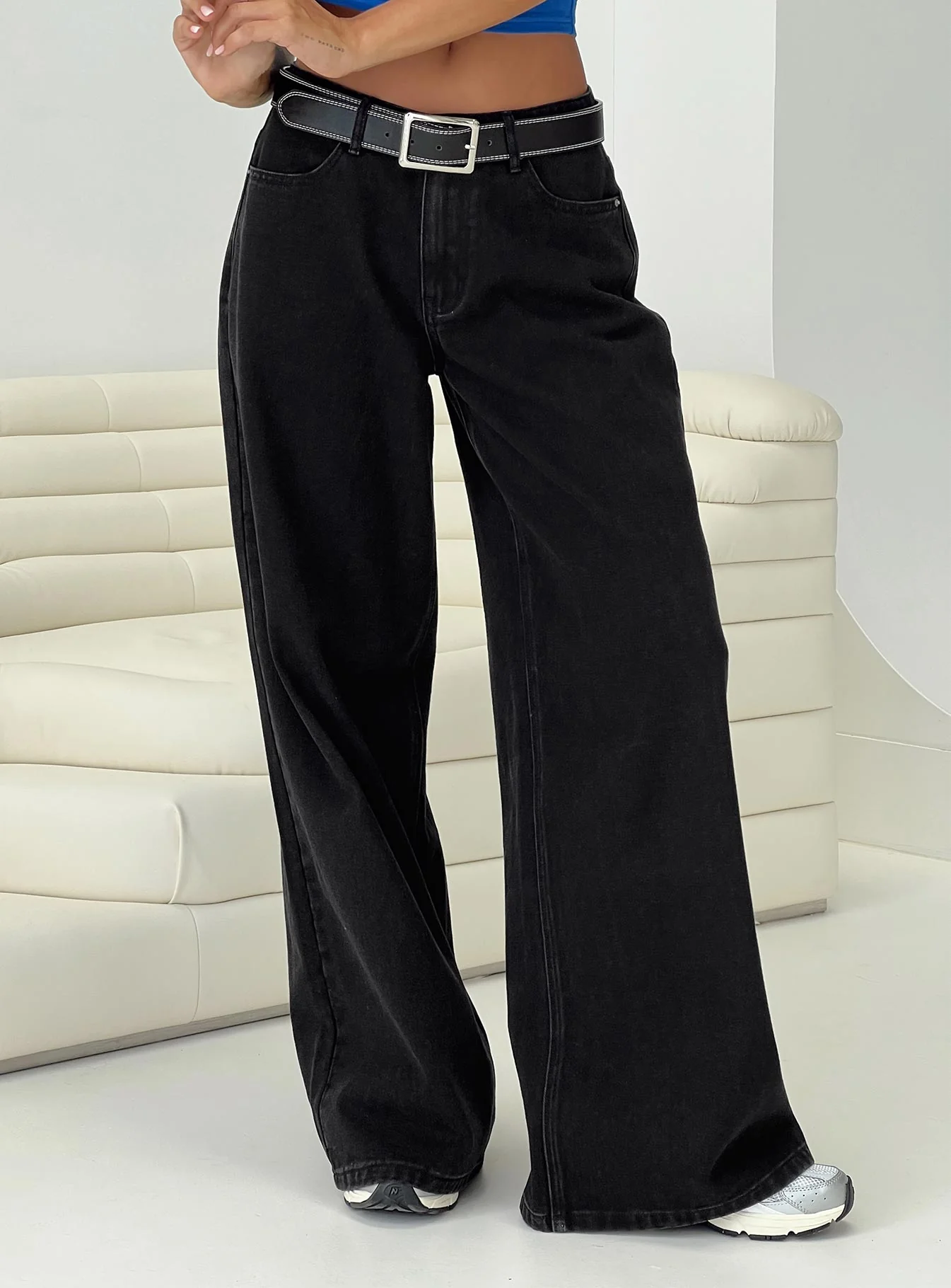 Naylor Mid Rise Wide Leg Jeans Washed Black Tall - Image 7