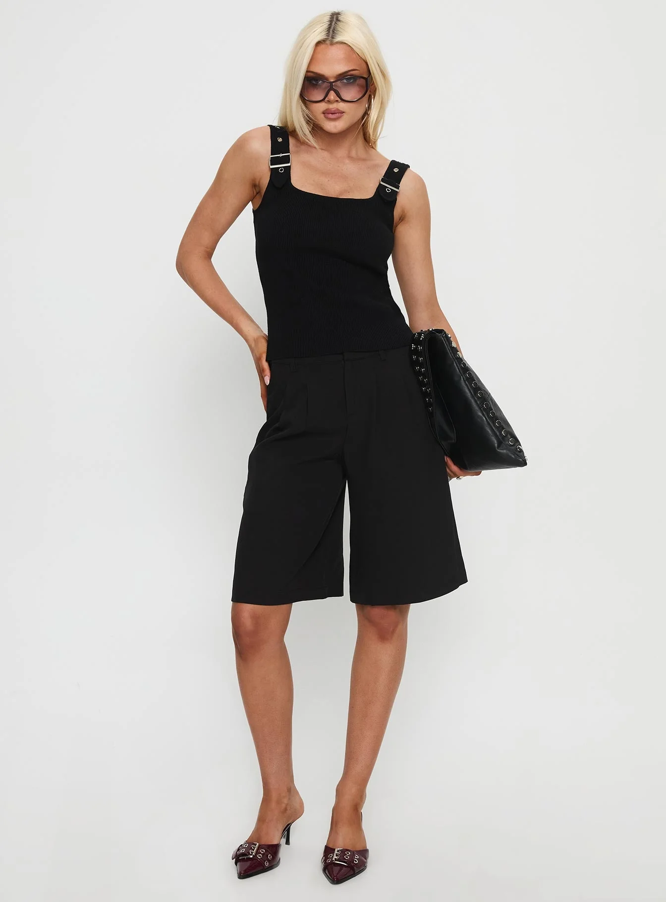 Need No Savior Buckle Strap Top Black - Image 3