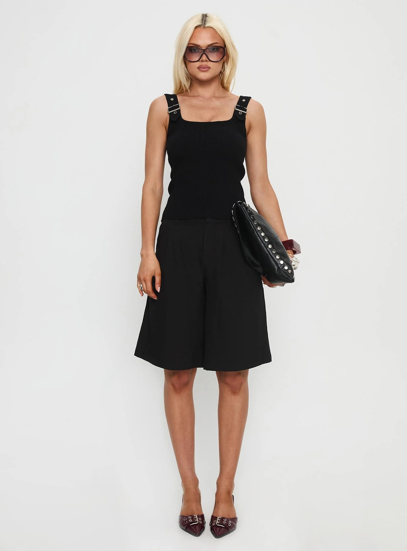 Need No Savior Buckle Strap Top Black - Image 7
