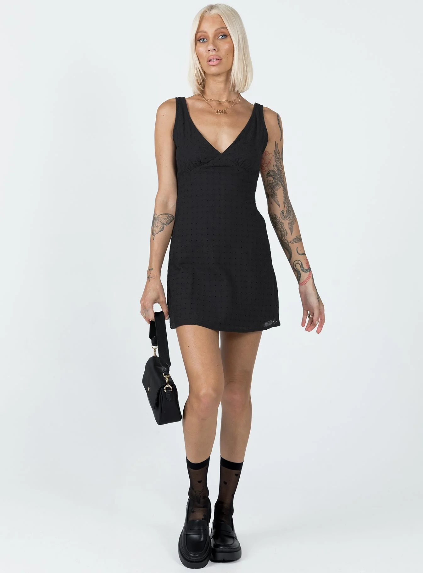 Nellie Mini Dress Black Anglaise - Image 3