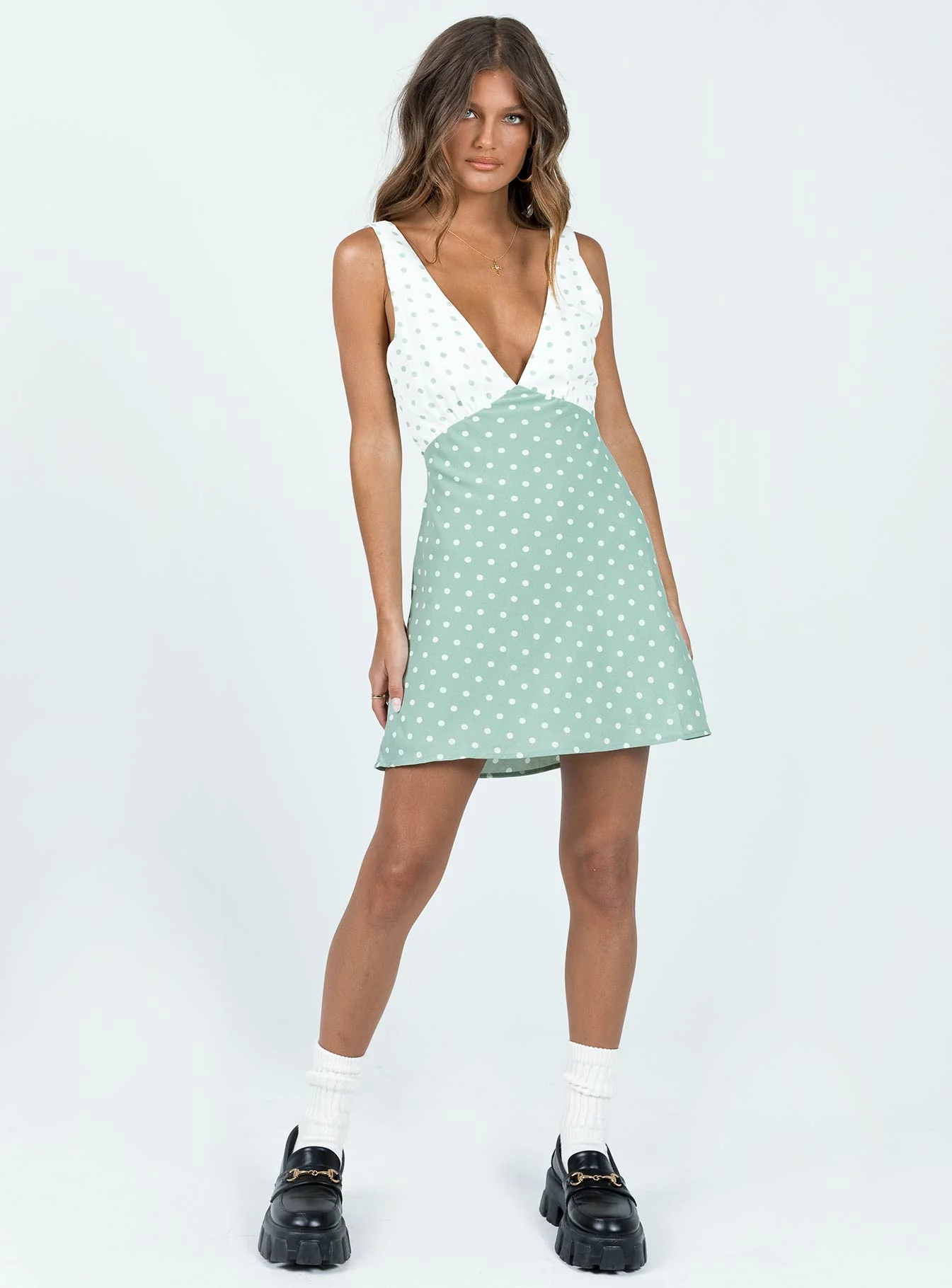 Nellie Mini Dress Mint Polka Dot - Image 3