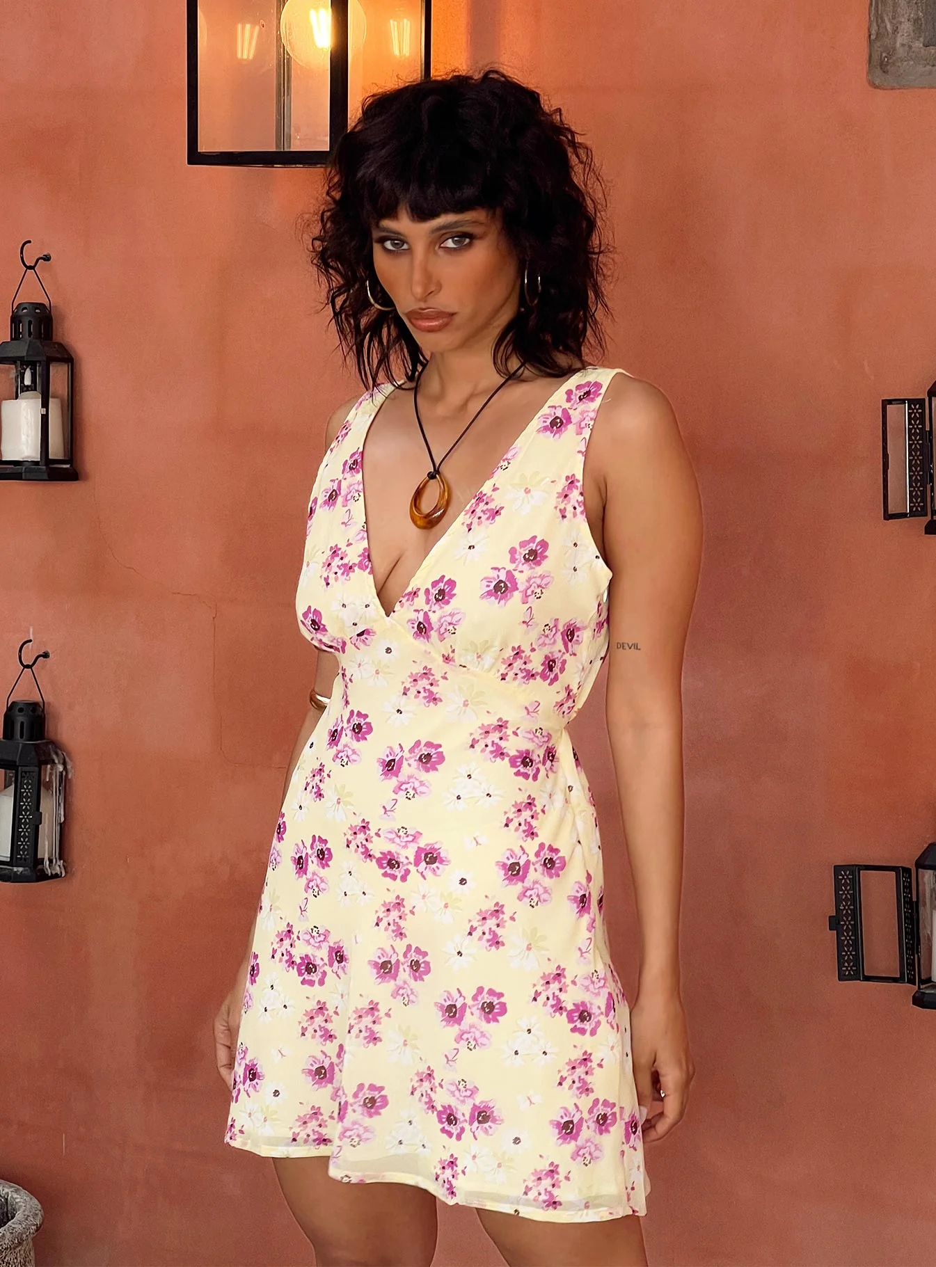 Nellie Mini Dress Yellow Floral - Image 4