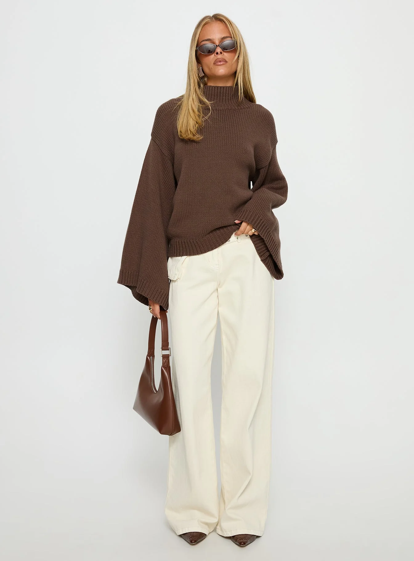 Neriel Funnel Neck Knit Sweater Chocolate - Image 2