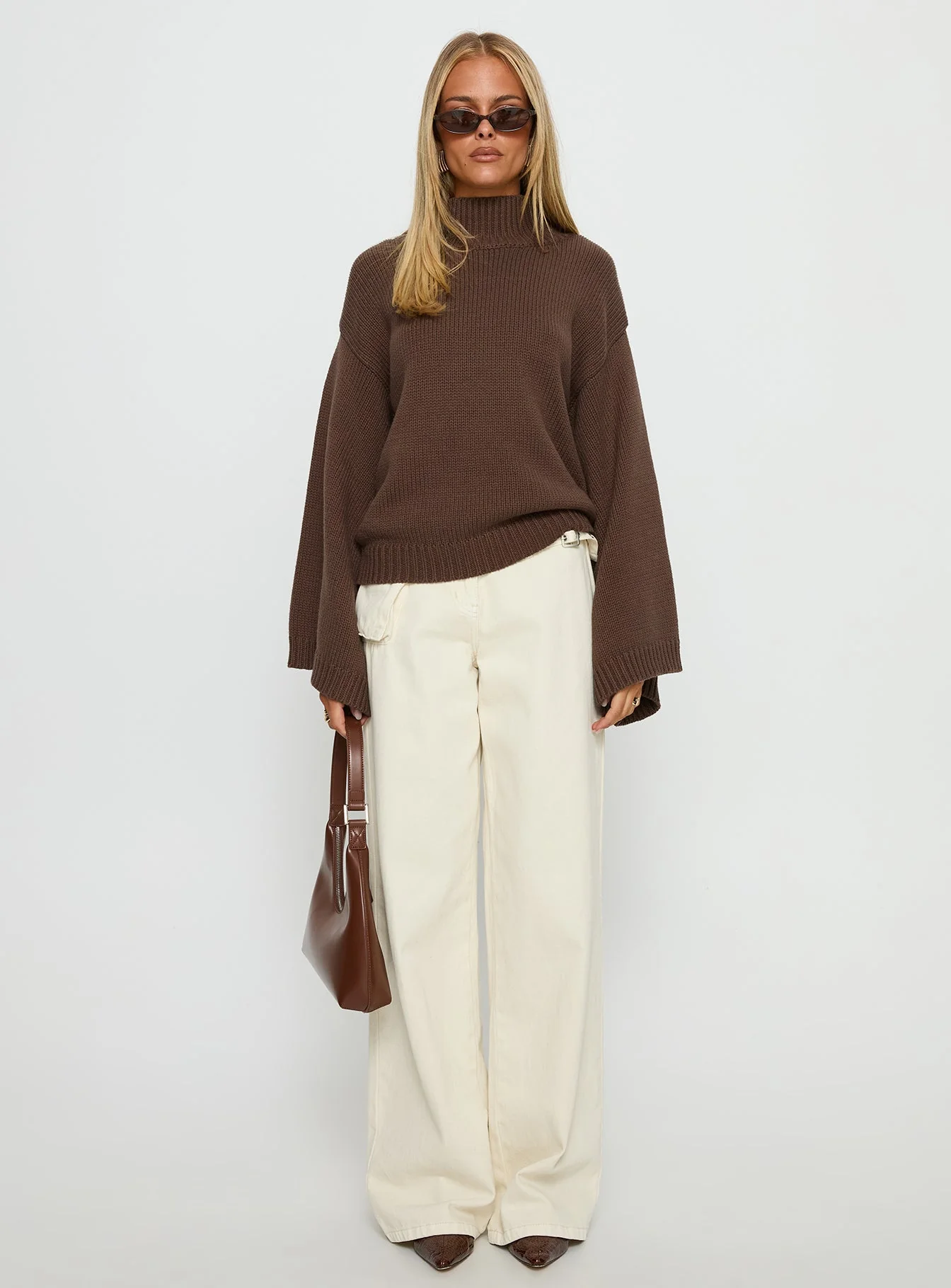 Neriel Funnel Neck Knit Sweater Chocolate - Image 6