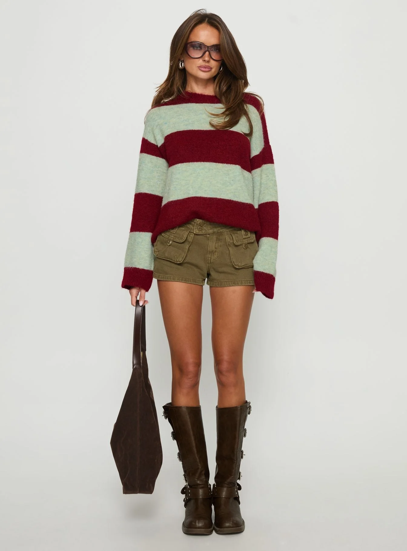 Nesha Fluffy Knit Sweater Red / Blue Stripe - Image 6