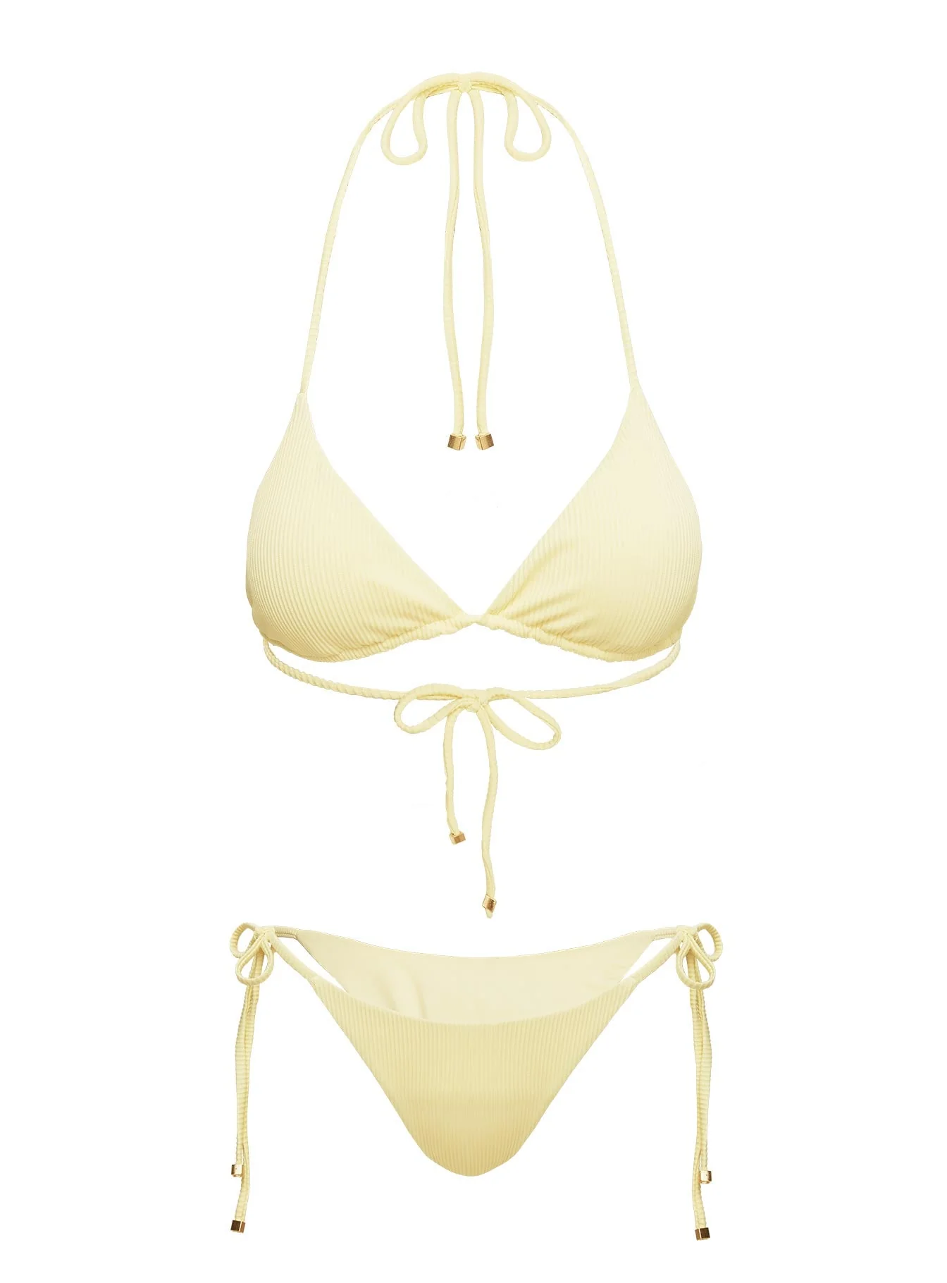 Nevaeh Ribbed Triangle Bikini Top Yellow - Image 6