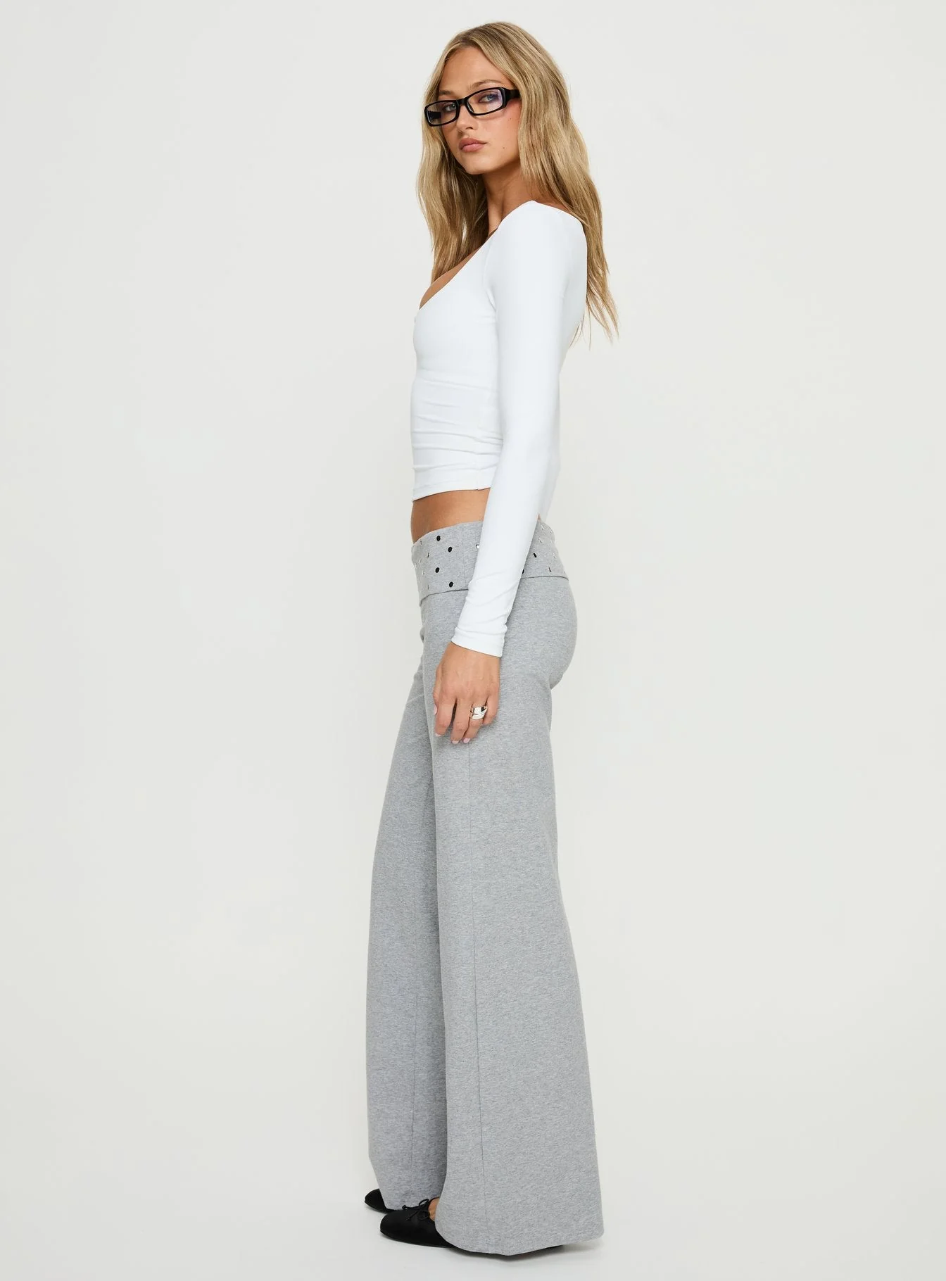 Nevivi Foldover Studded Pants Grey Marle - Image 4
