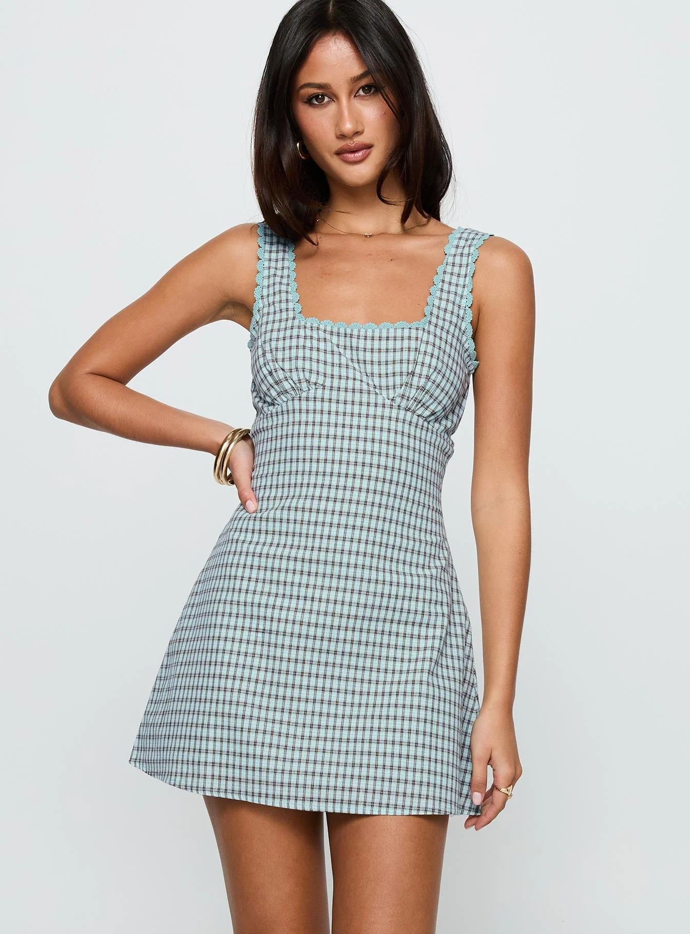 Dasha Mini Dress Blue / Brown Check - Image 2