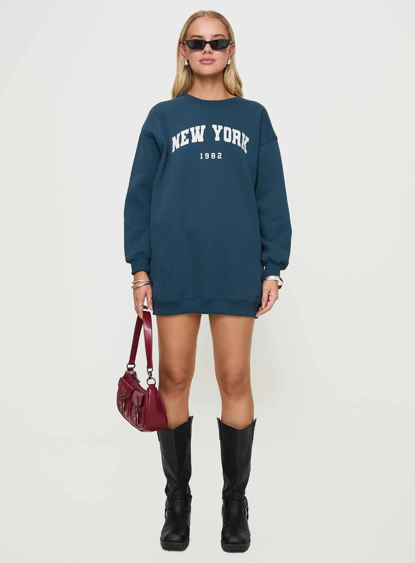 New York Minute Mini Sweatshirt Dress Navy - Image 7