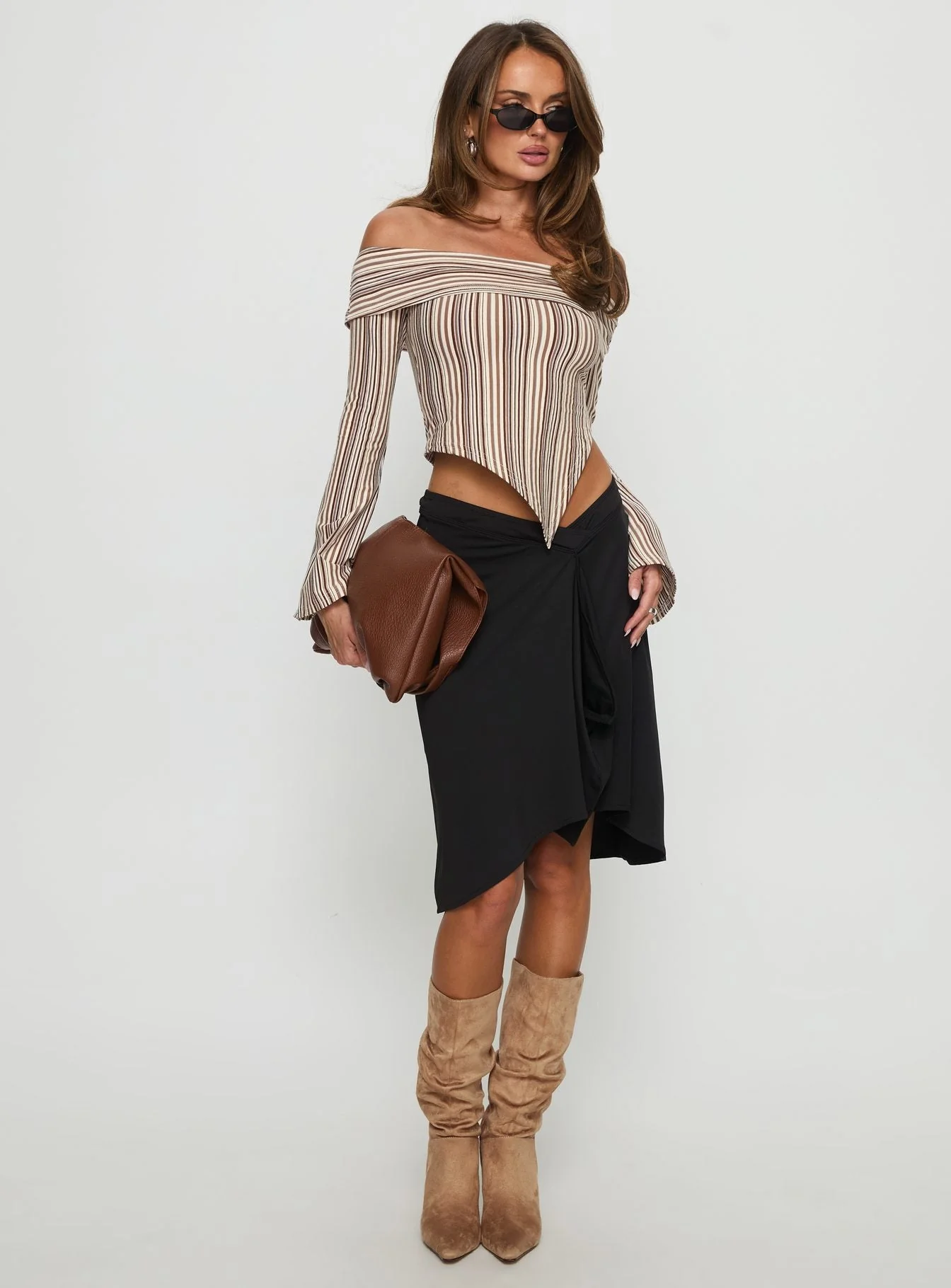 Newbery Off Shoulder Asymmetrical Long Sleeve Top Stripe - Image 3