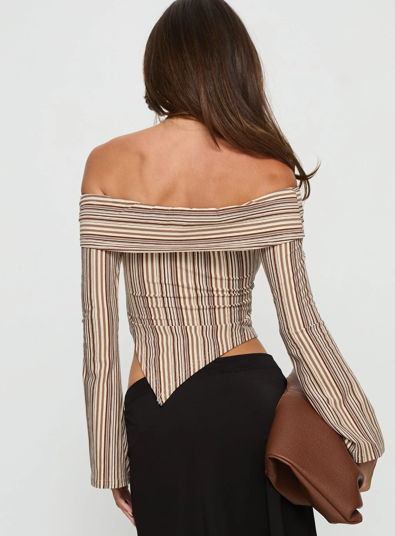 Newbery Off Shoulder Asymmetrical Long Sleeve Top Stripe - Image 5