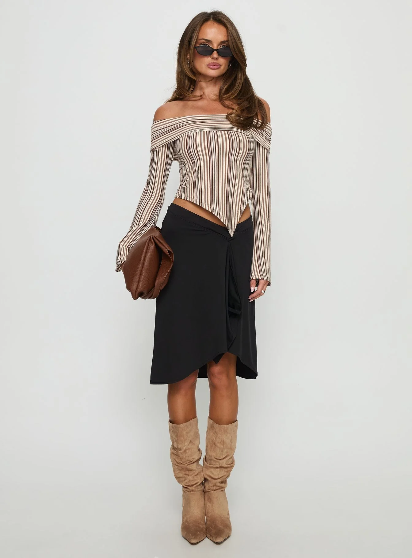 Newbery Off Shoulder Asymmetrical Long Sleeve Top Stripe - Image 7