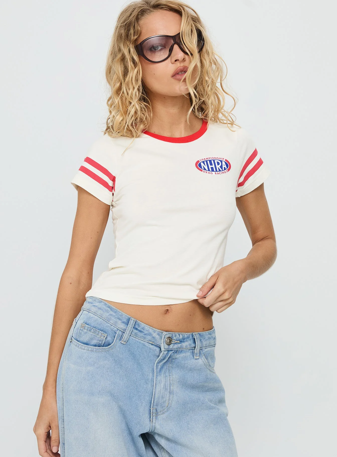 Nhra Championship Ringer Graphic Top White - Image 2