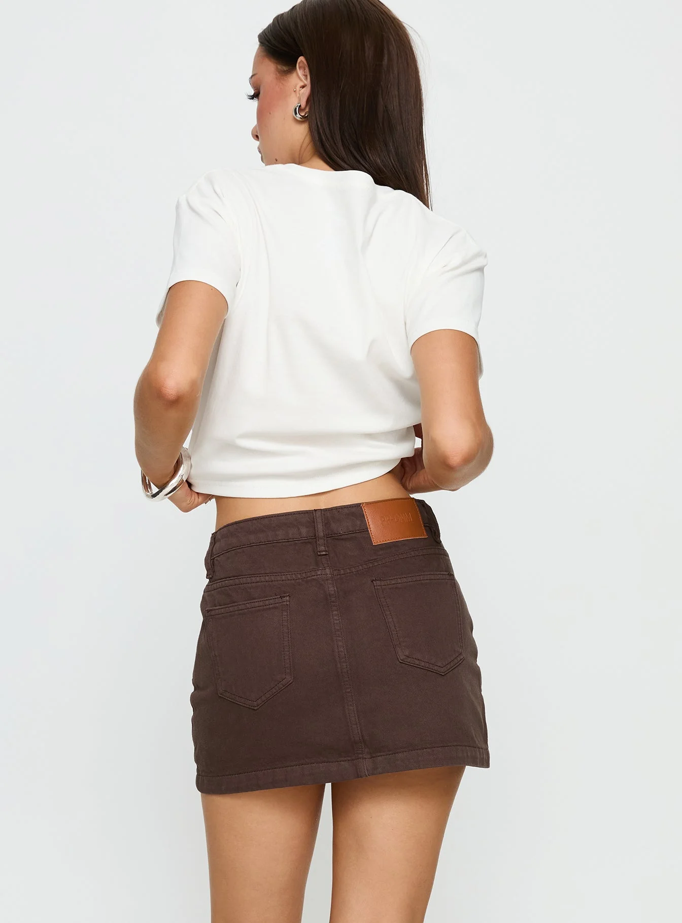 Nickei Denim Mini Skirt Chocolate - Image 5