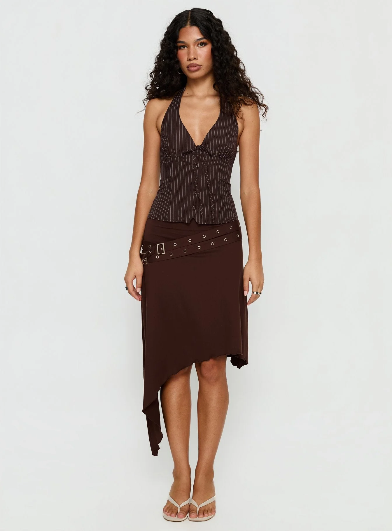 Nickole Halter Tailored Top Brown Stripe - Image 2