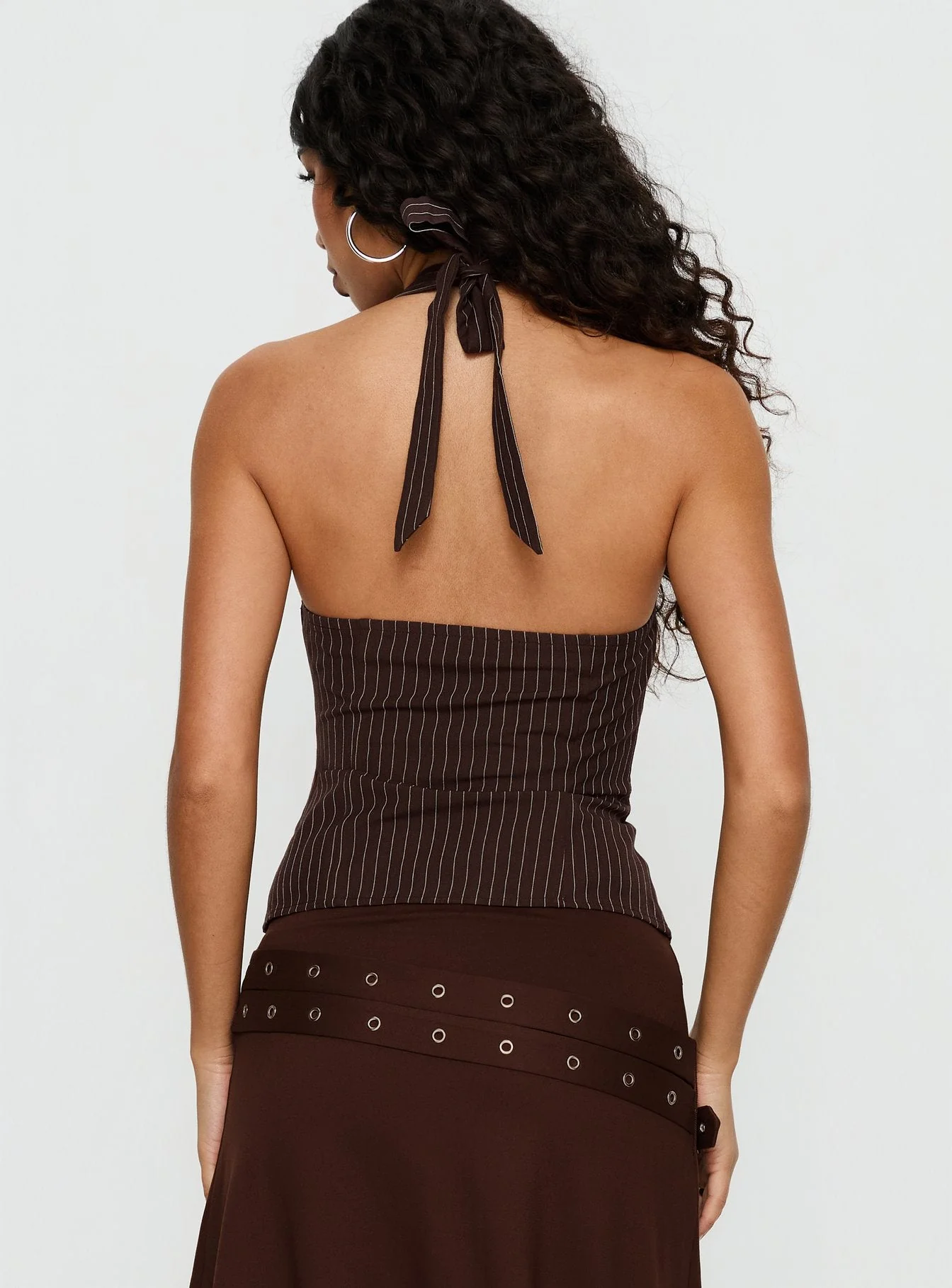 Nickole Halter Tailored Top Brown Stripe - Image 4
