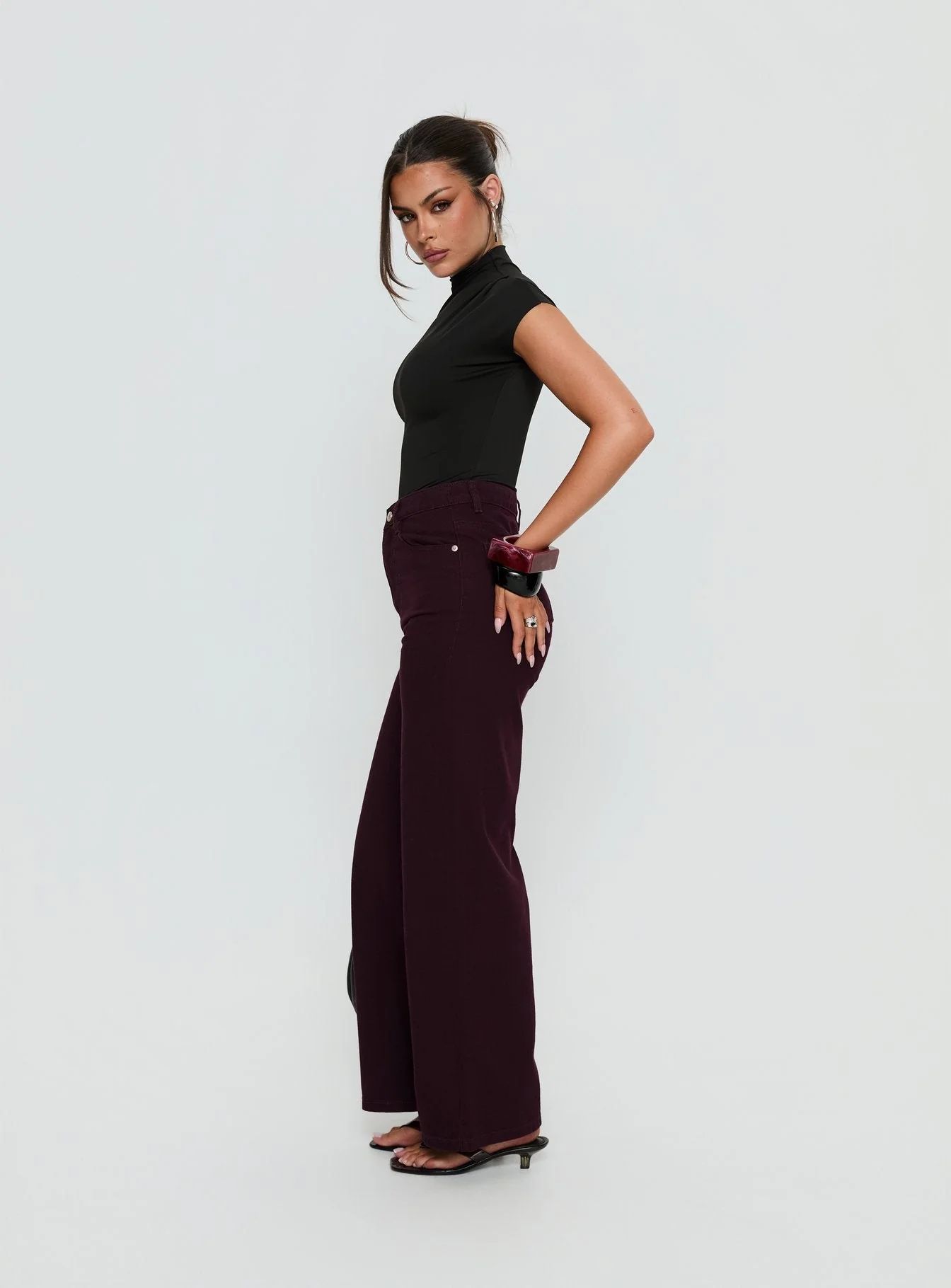 Nicolo High Rise Straight Leg Jeans Currant - Image 3