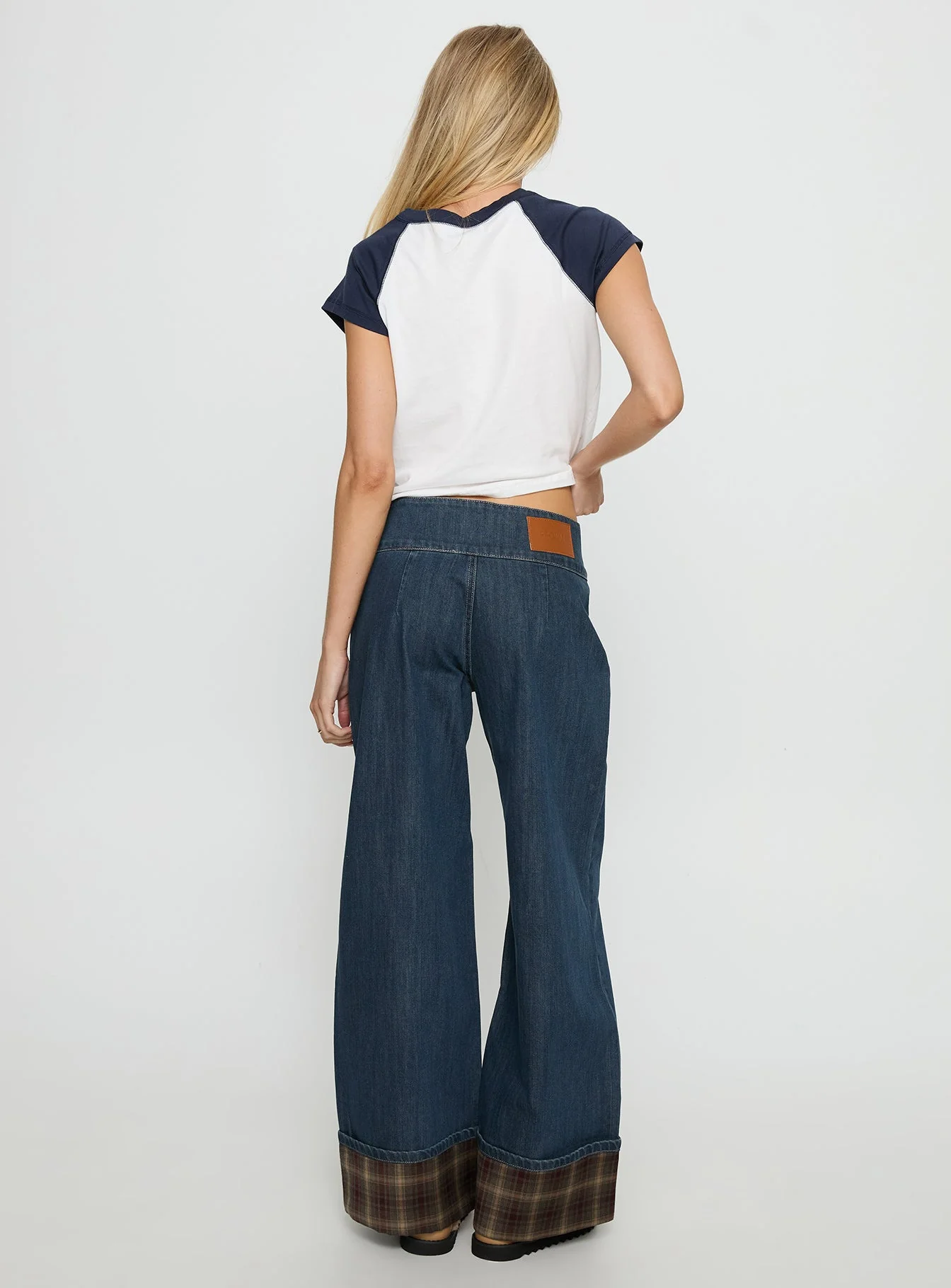 Nikoletta Foldover Jeans Dark Wash / Check - Image 5