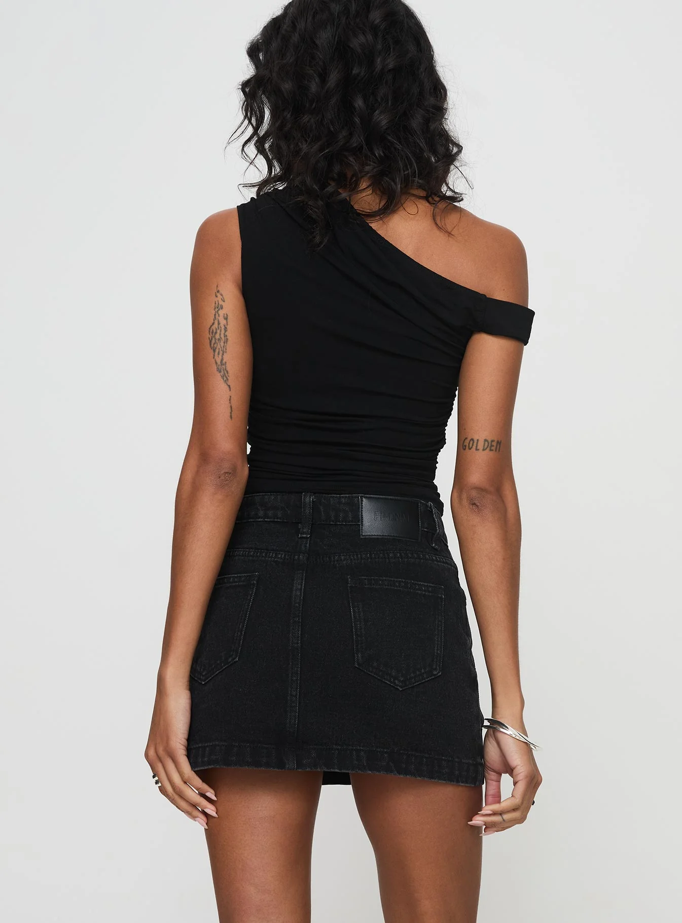 Nickei Denim Mini Skirt Washed Black - Image 4