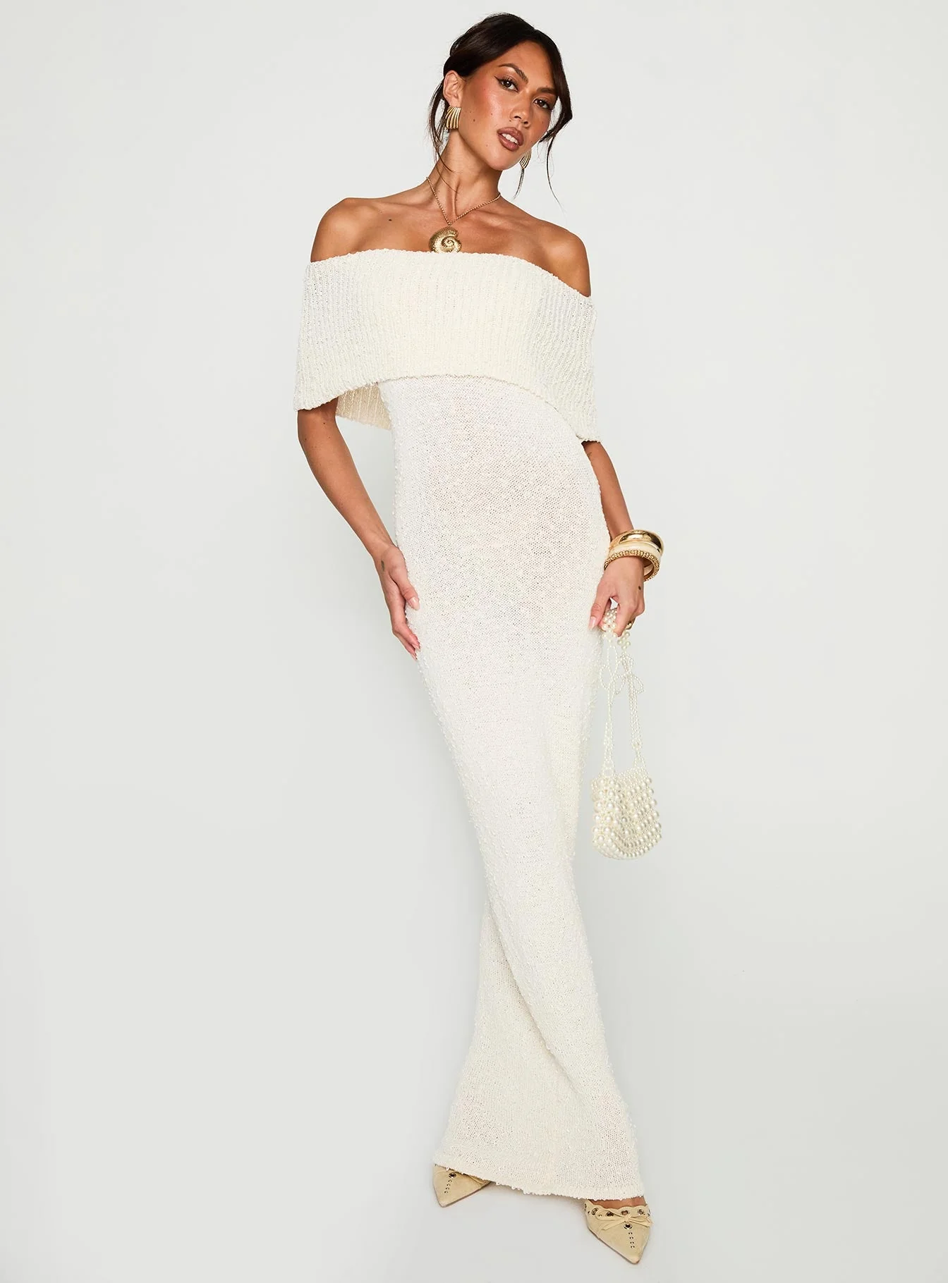 Nixen Strapless Knit Maxi Dress Cream - Image 3
