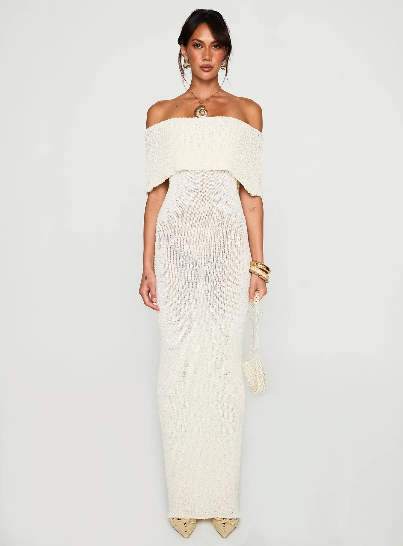 Nixen Strapless Knit Maxi Dress Cream - Image 7