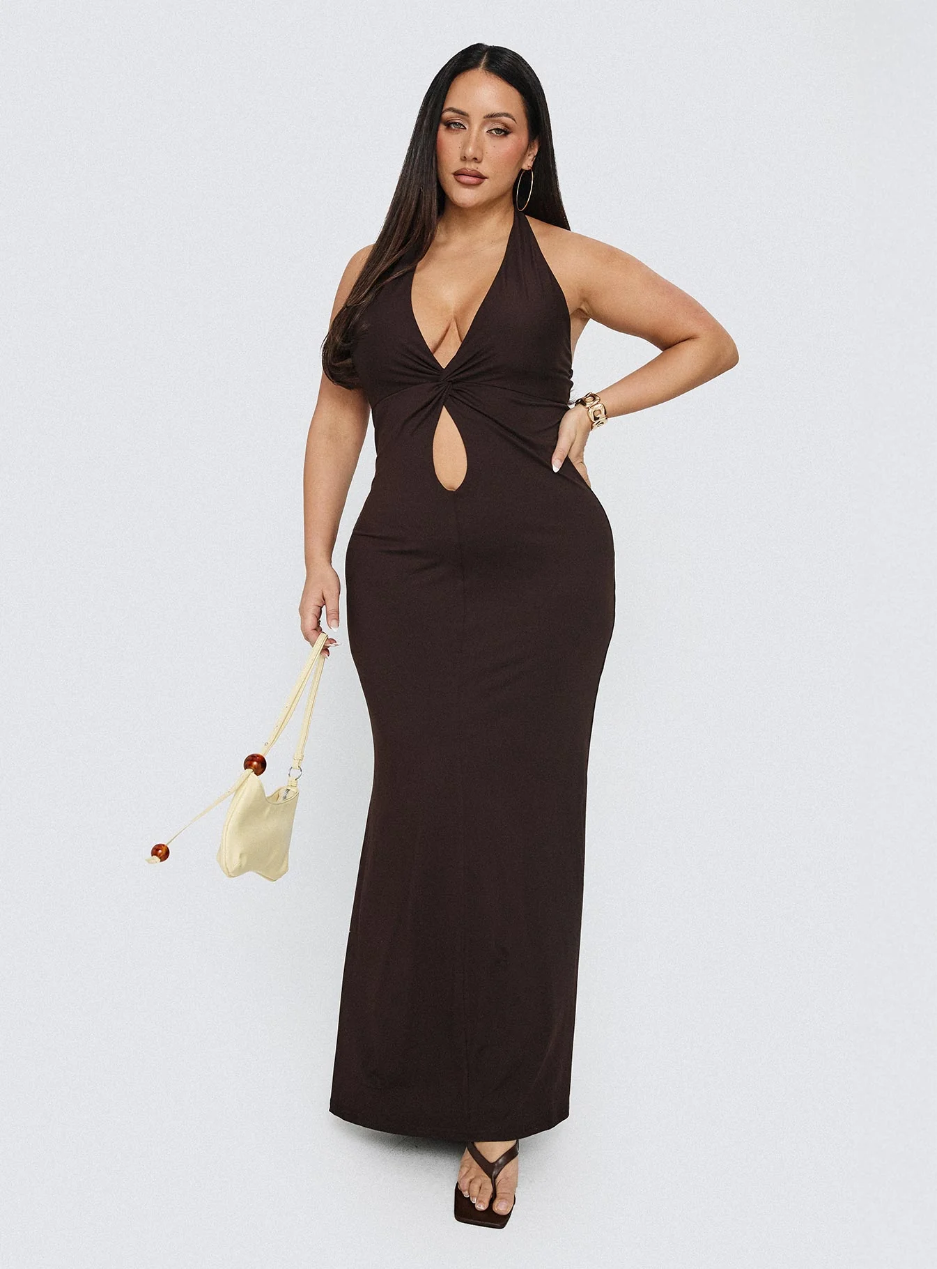 No Hard Feelings Twist Maxi Dress Brown Curve - Image 8