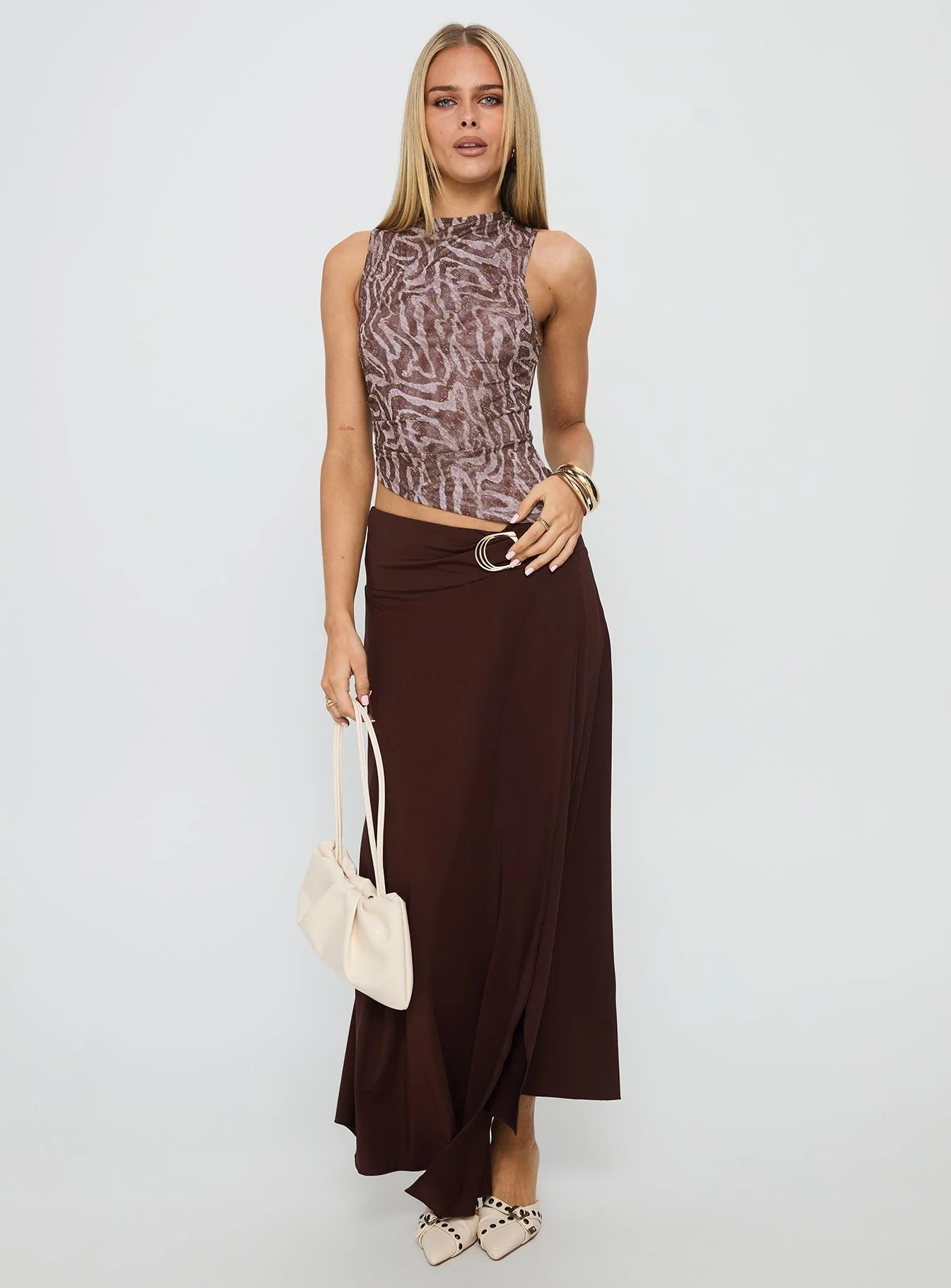 Nola Hardware Slit Maxi Skirt Brown - Image 2