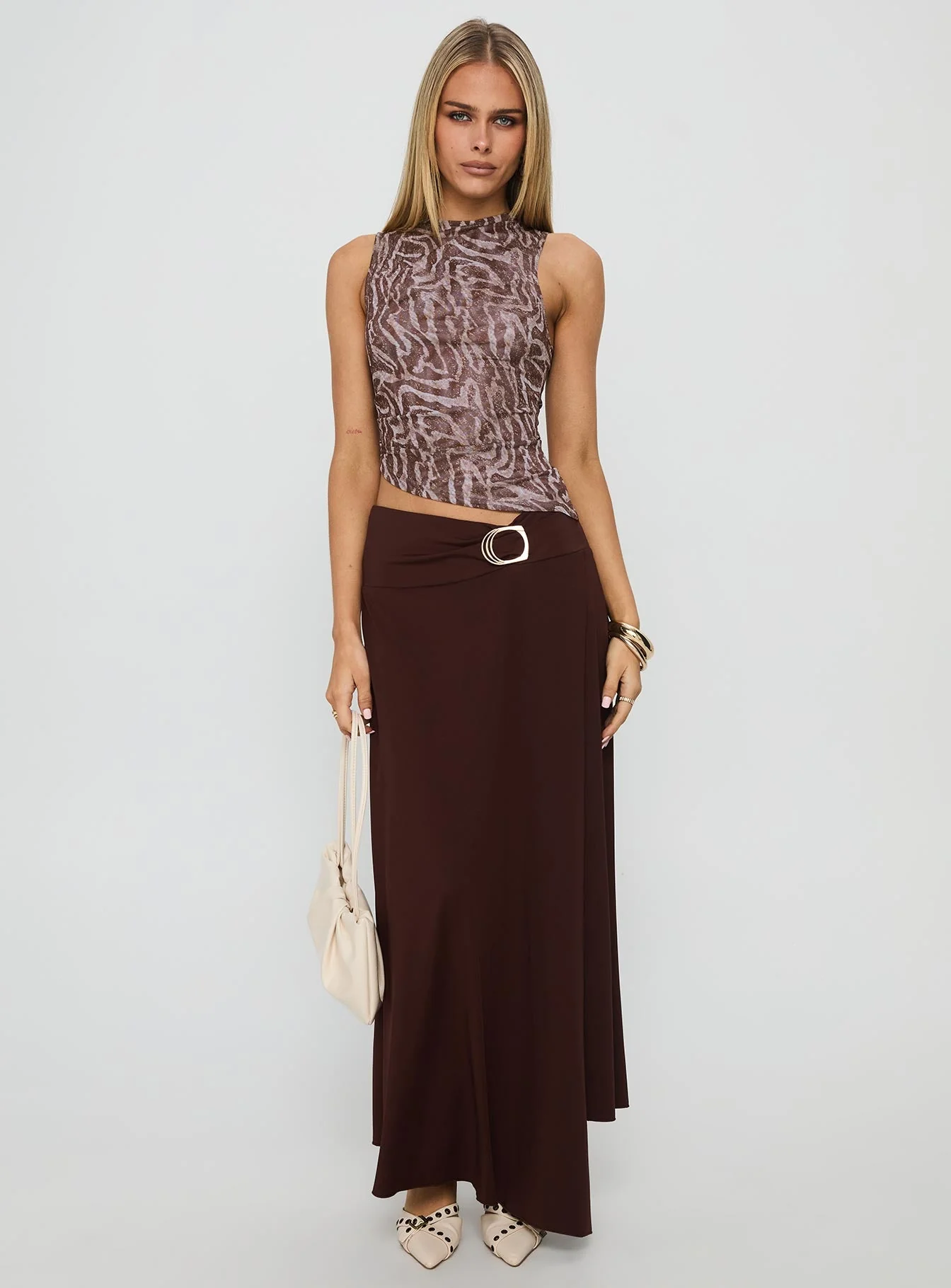 Nola Hardware Slit Maxi Skirt Brown - Image 3