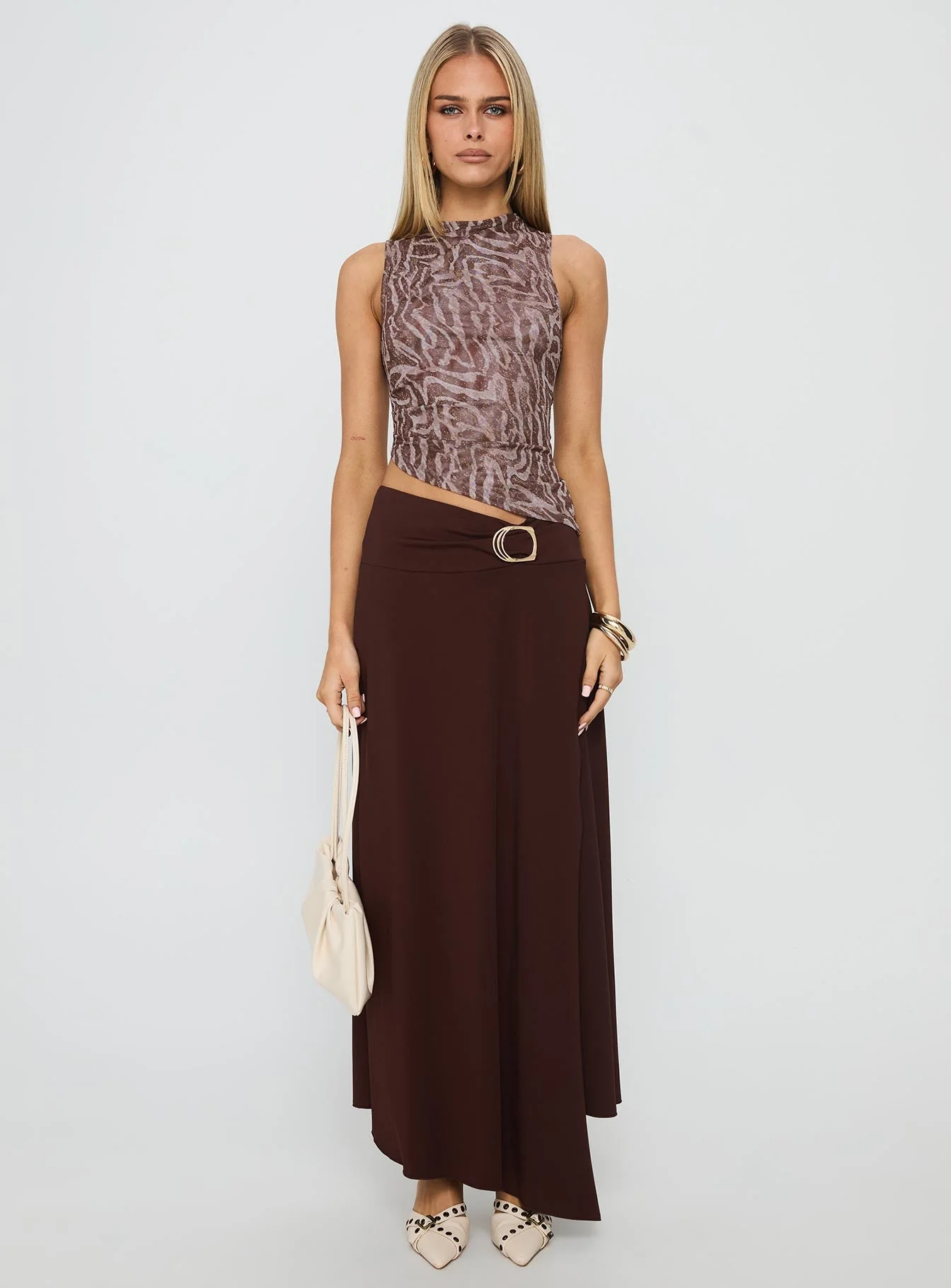 Nola Hardware Slit Maxi Skirt Brown - Image 7