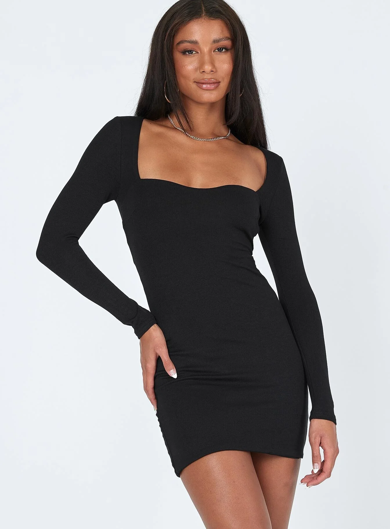 Nolan Long Sleeve Mini Dress Black - Image 3