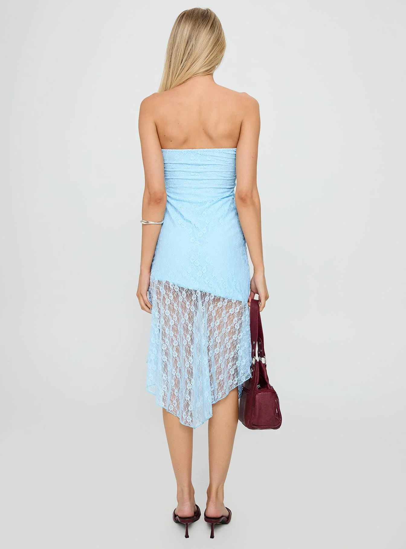 Nonchalant Strapless Lace Midi Dress Blue - Image 5