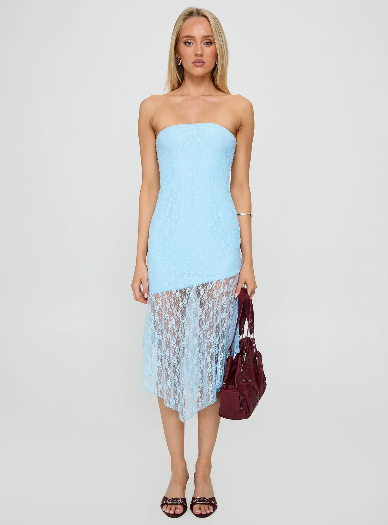 Nonchalant Strapless Lace Midi Dress Blue - Image 7