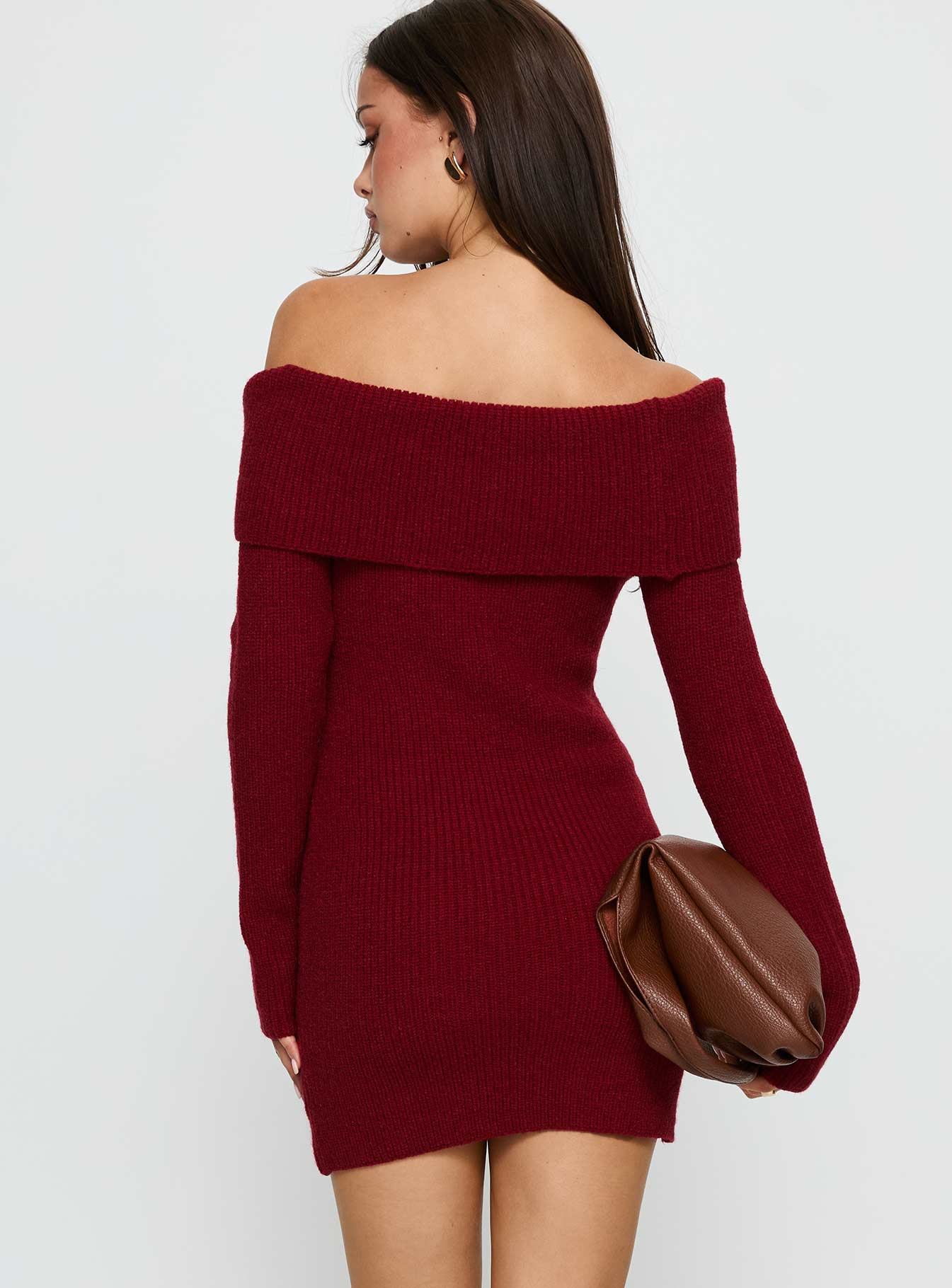 Noriko Long Sleeve Knit Mini Dress Burgundy - Image 5