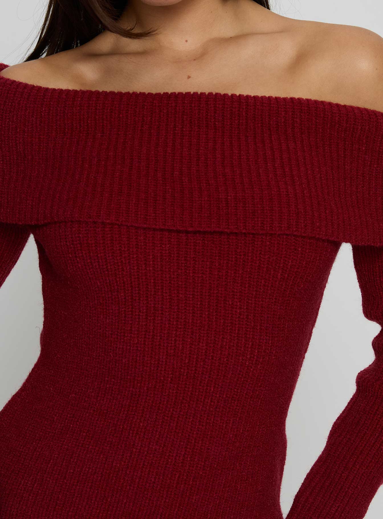 Noriko Long Sleeve Knit Mini Dress Burgundy - Image 6