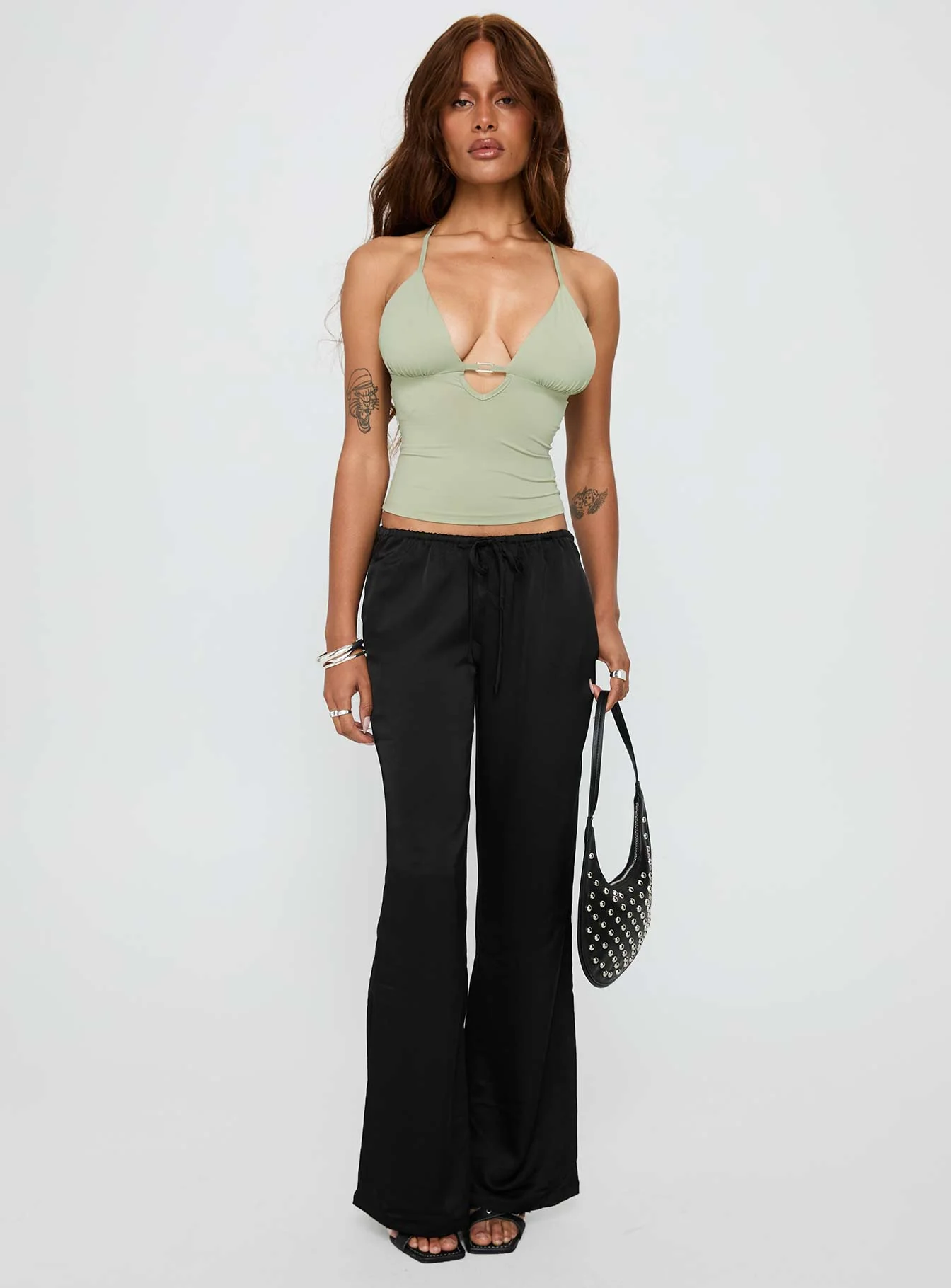 Norwalk Plunge Neck Top Sage - Image 2