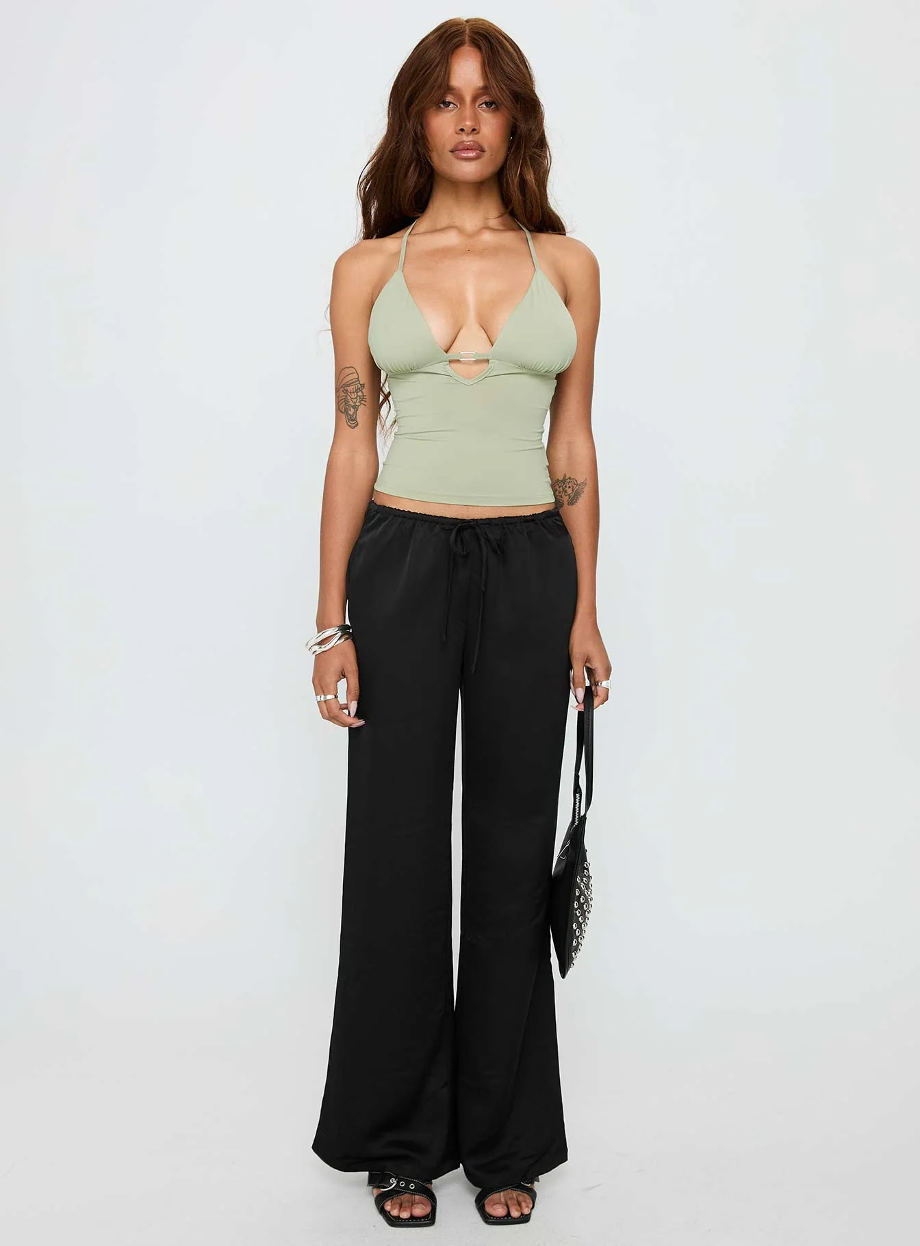 Norwalk Plunge Neck Top Sage - Image 6
