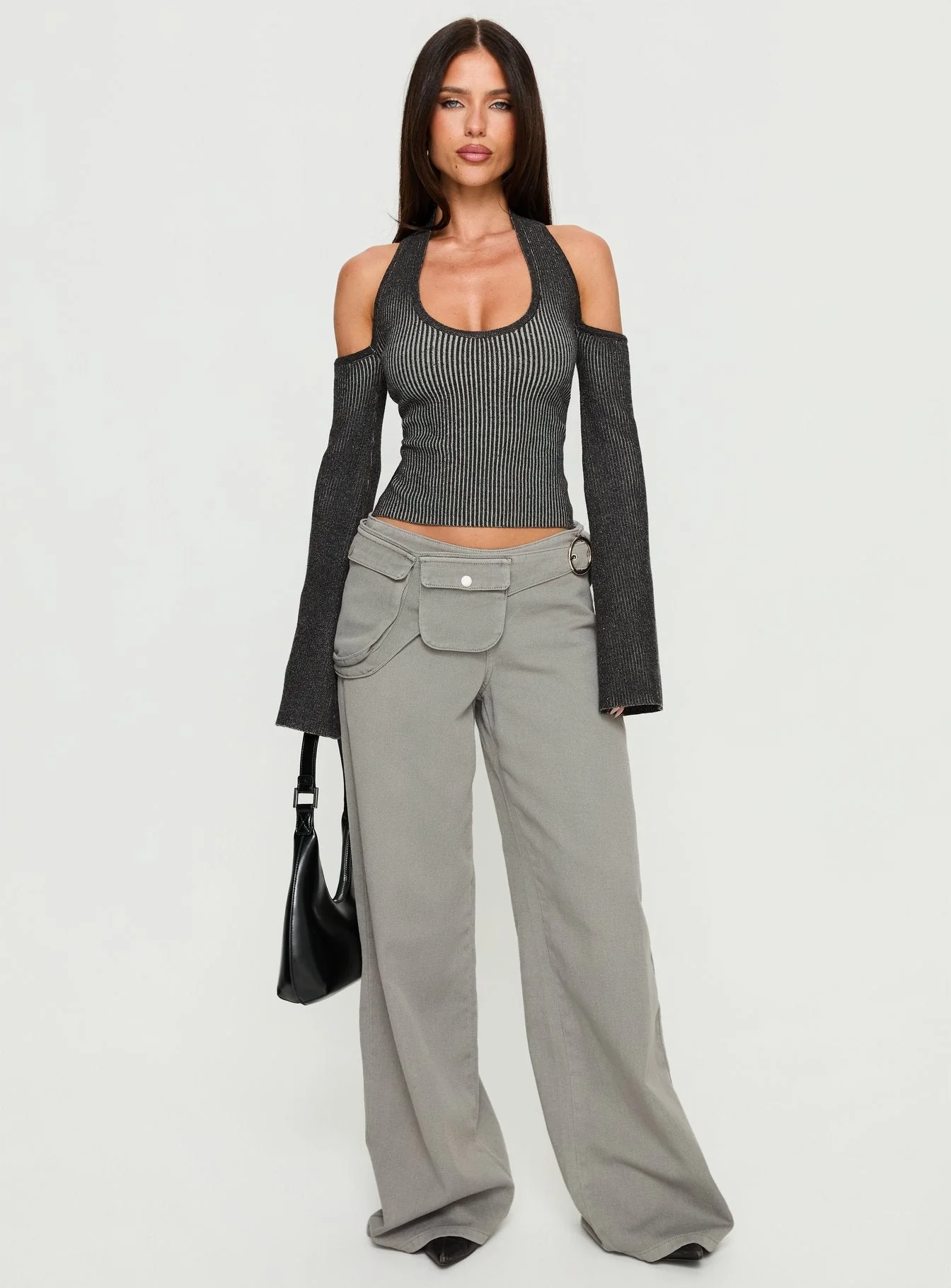 Novelia Halter Long Sleeve Top Black - Image 2