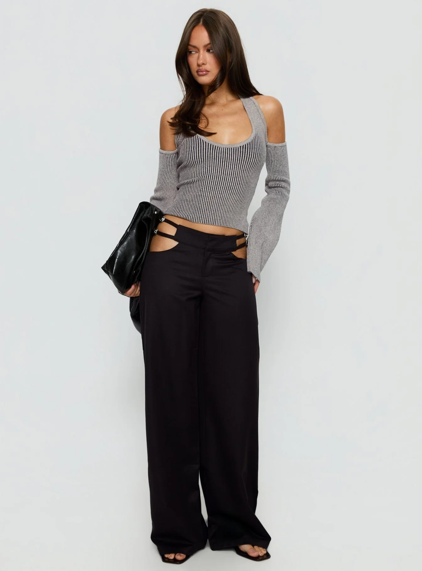 Novelia Halter Long Sleeve Top Black / Grey - Image 3