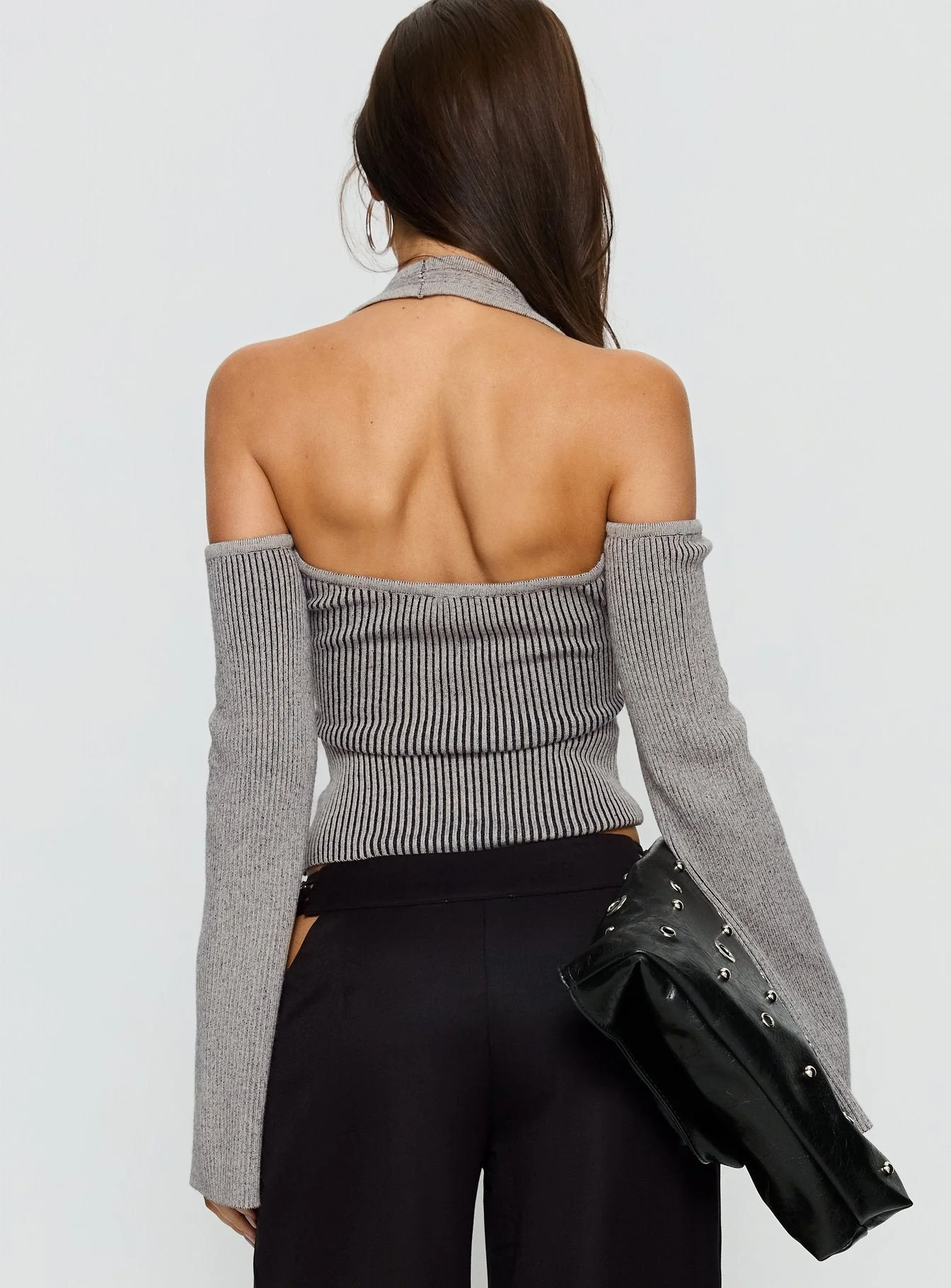 Novelia Halter Long Sleeve Top Black / Grey - Image 5