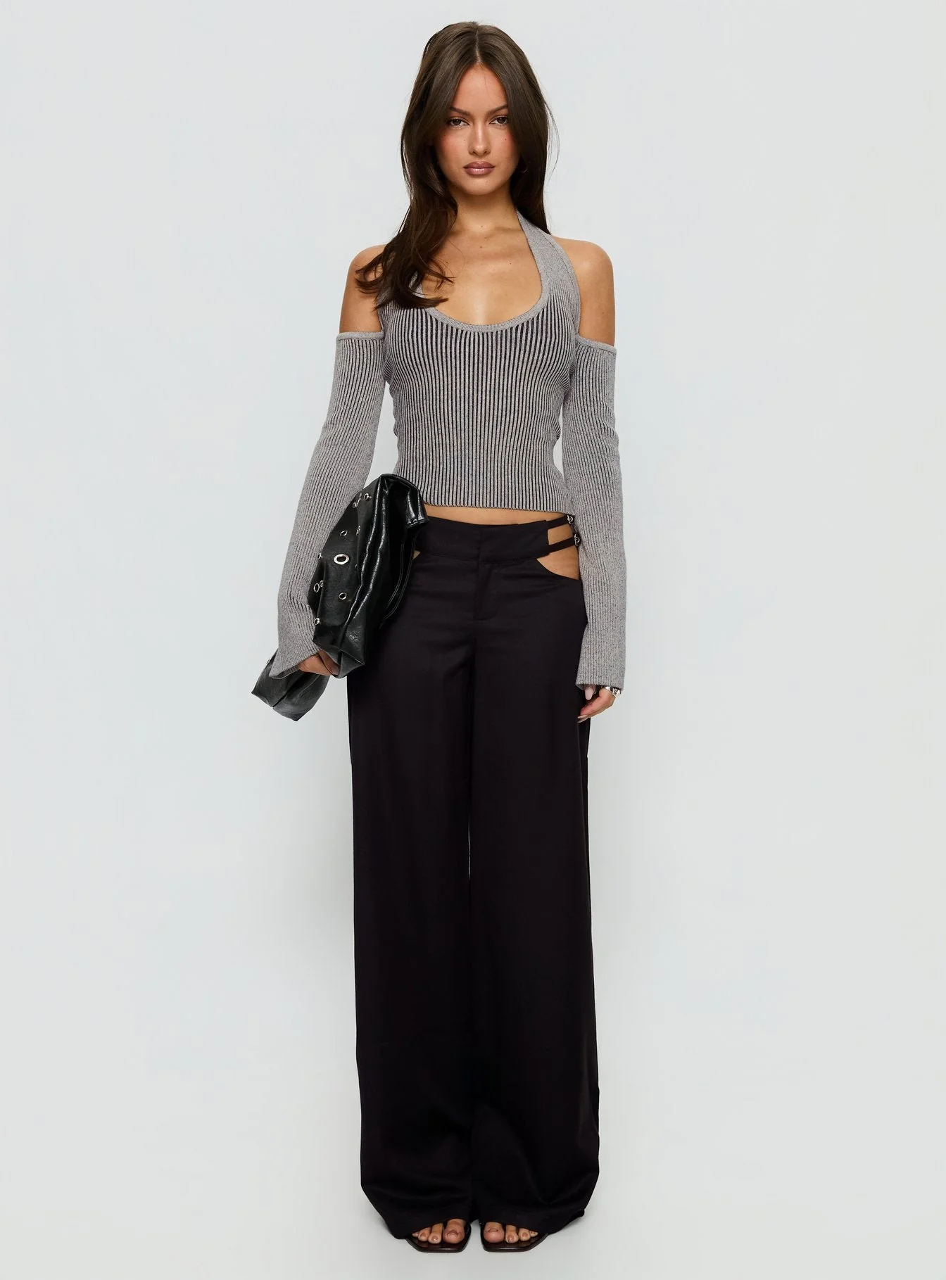 Novelia Halter Long Sleeve Top Black / Grey - Image 7