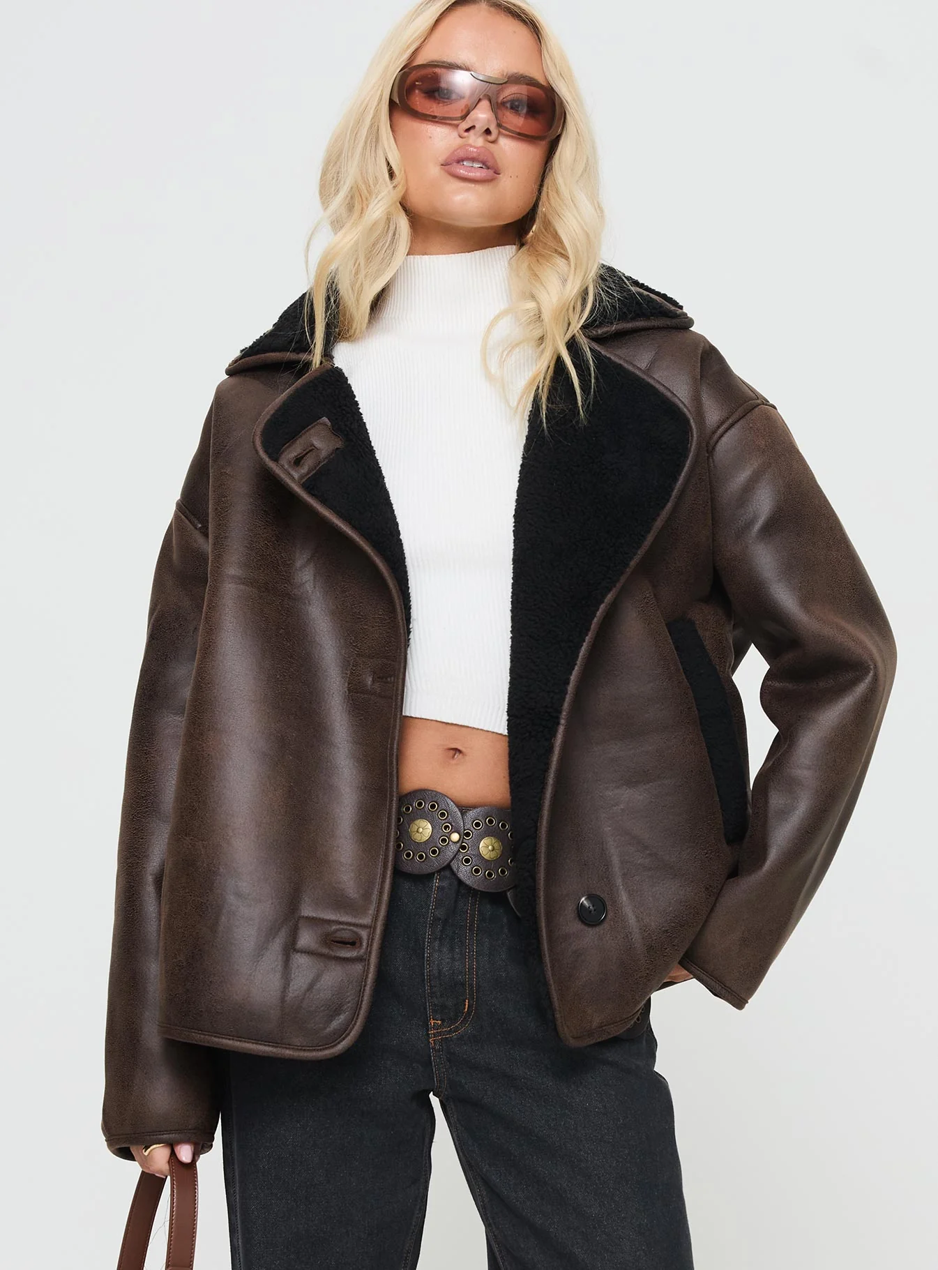 Nunez Faux Leather Jacket Washed Brown / Black - Image 2