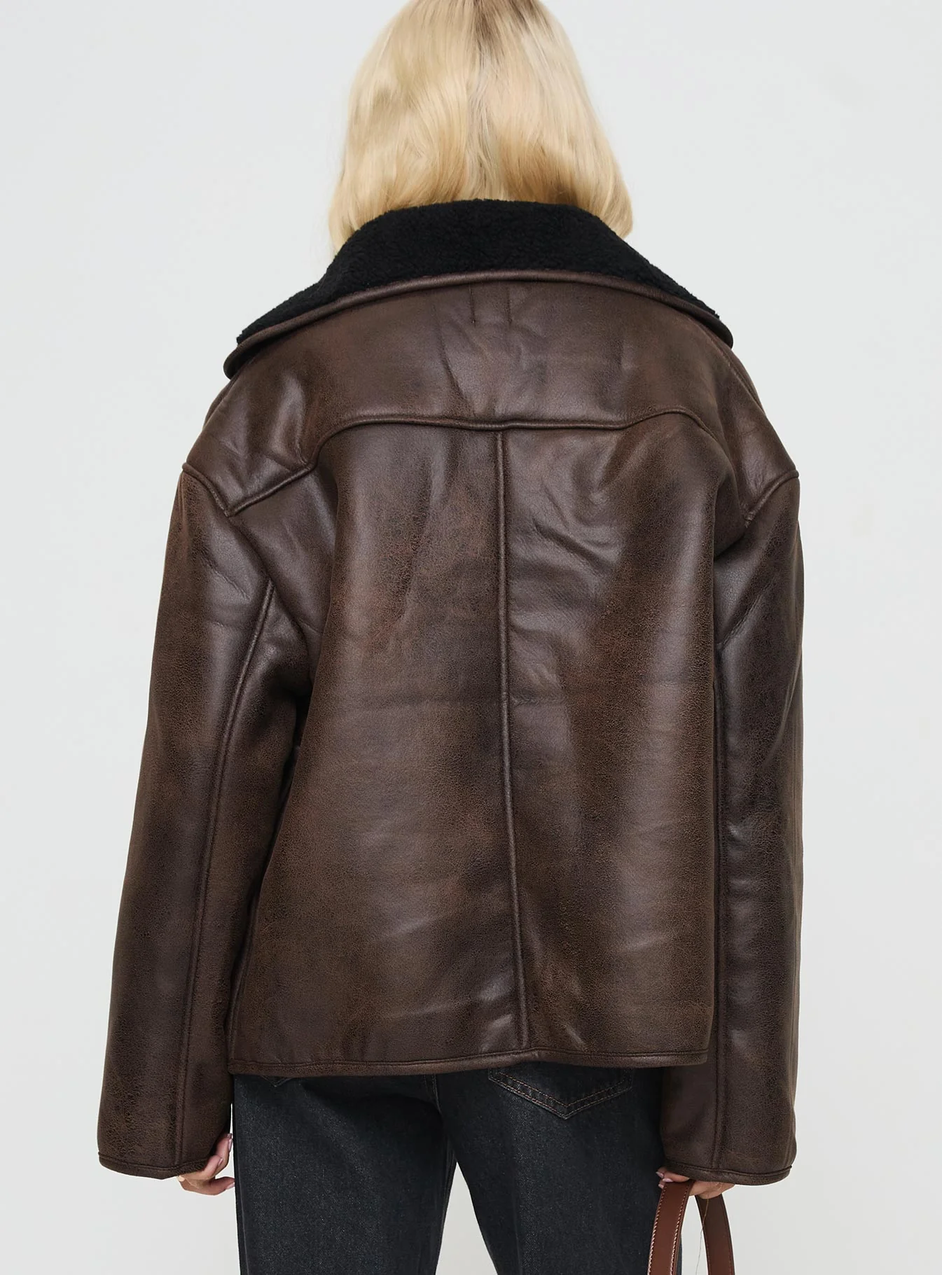 Nunez Faux Leather Jacket Washed Brown / Black - Image 5