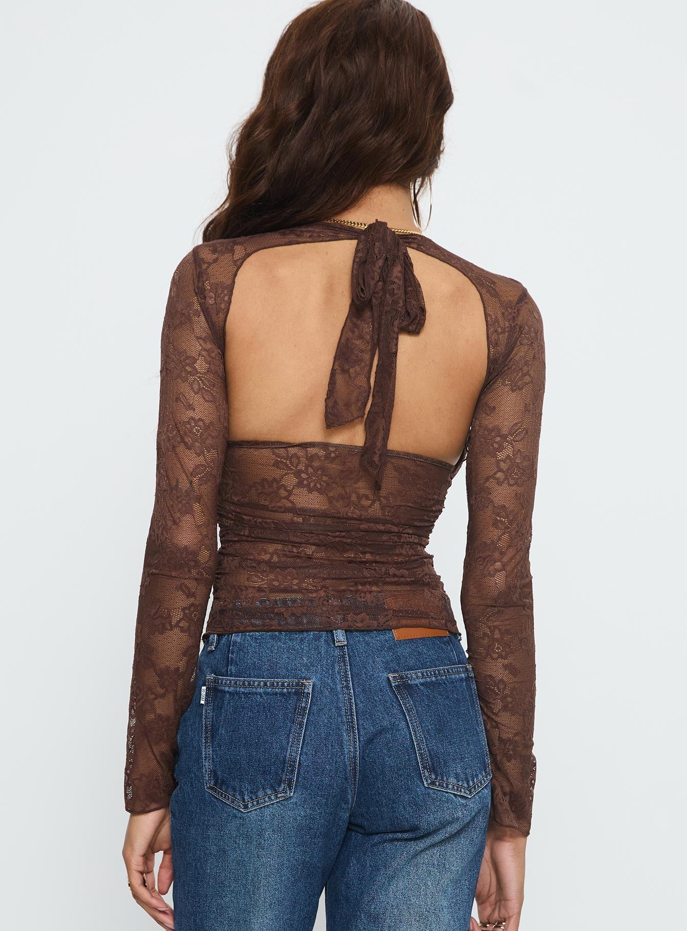 Nydia Long Sleeve Sheer Top Chocolate - Image 5
