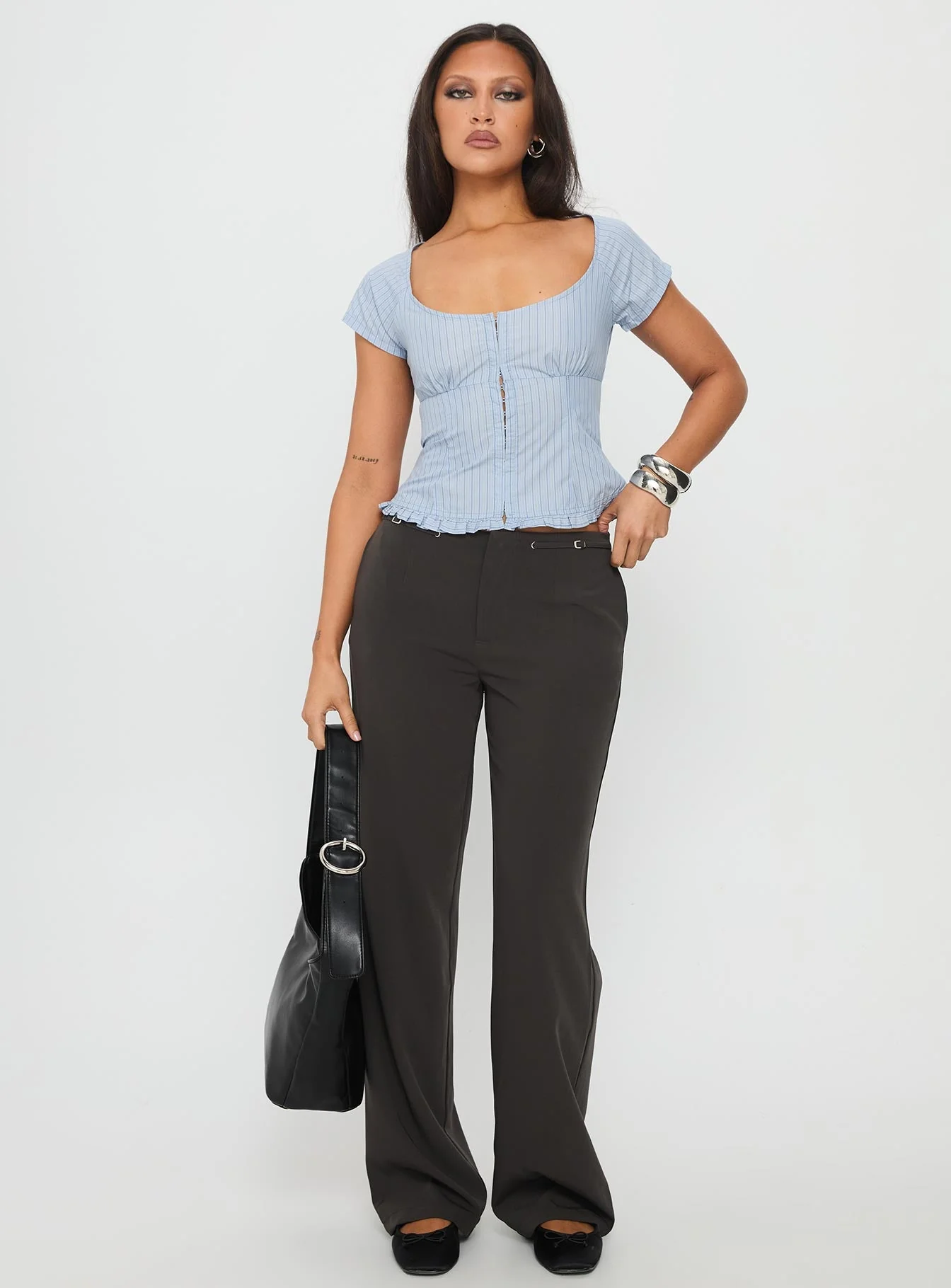 Nymera Short Sleeve Blouse Top Blue Stripe - Image 2